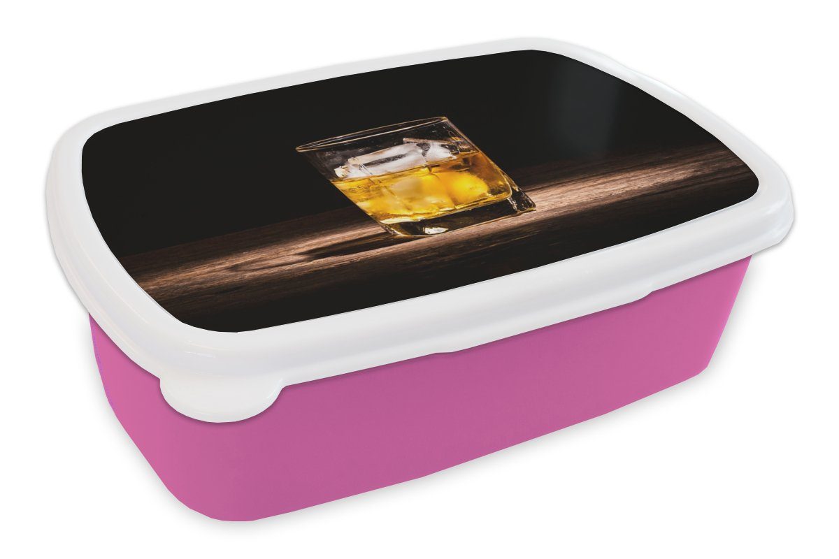 MuchoWow Lunchbox (2-tlg), Kunststoff, Snackbox, Whiskey rosa Glas, - Mädchen, Brotdose Brotbox Kunststoff Alkohol Kinder, Erwachsene, - für