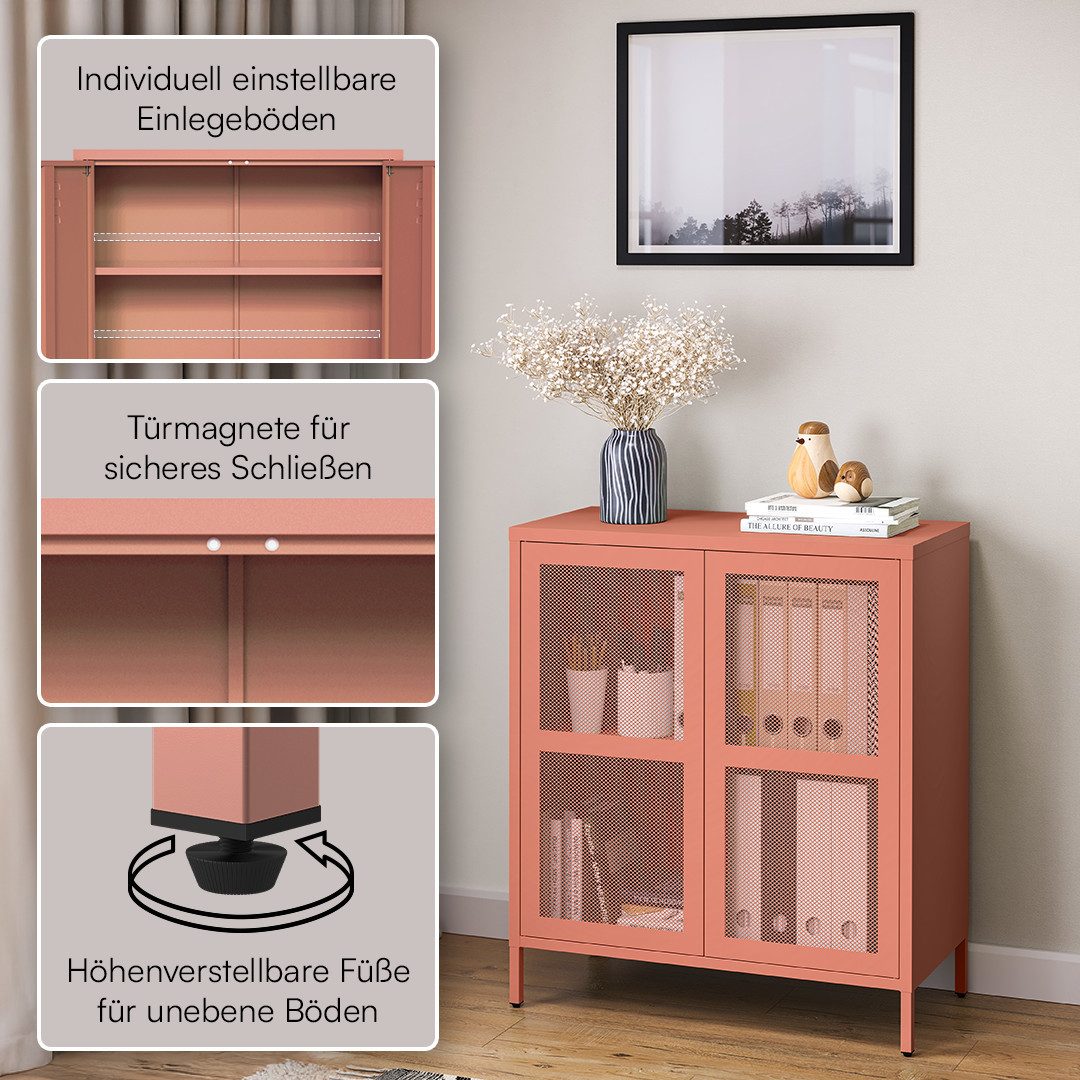 skølm Kommode Zephyr mit Push-to-open-Türen (Terrakotta, mit Füßen), Metallschrank mit höhenverstellbarem Einlegeboden, Sideboard