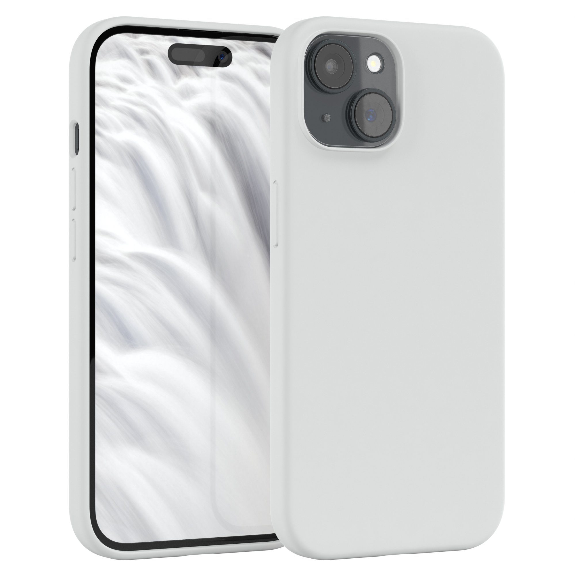 EAZY CASE Handyhülle Premium Silikon Case für Apple iPhone 15 6,1 Zoll, Silikon Schutzhülle mit Kameraschutz kratzfest Handy Softcase Weiß