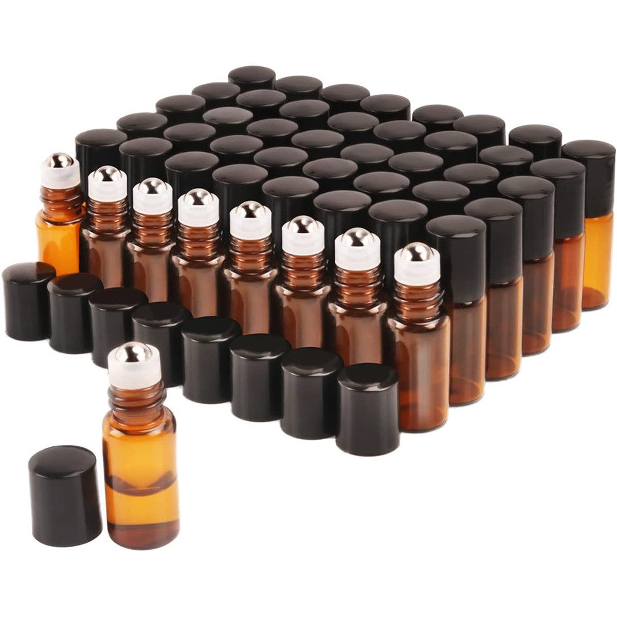 Novzep Parfümzerstäuber 50st 2ml Roll On Glasflaschen, Braunglas, nachfüllbar, UV-Schutz (50 St)