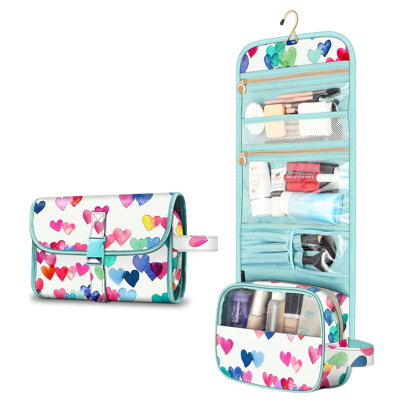 Fintie Kulturbeutel Tragbare Kulturtasche Kosmetiktasche Reisetasche, Große wasserdichte, Aufhängen Make-up Organizer Stauraum Tasche für Damen Mädchen