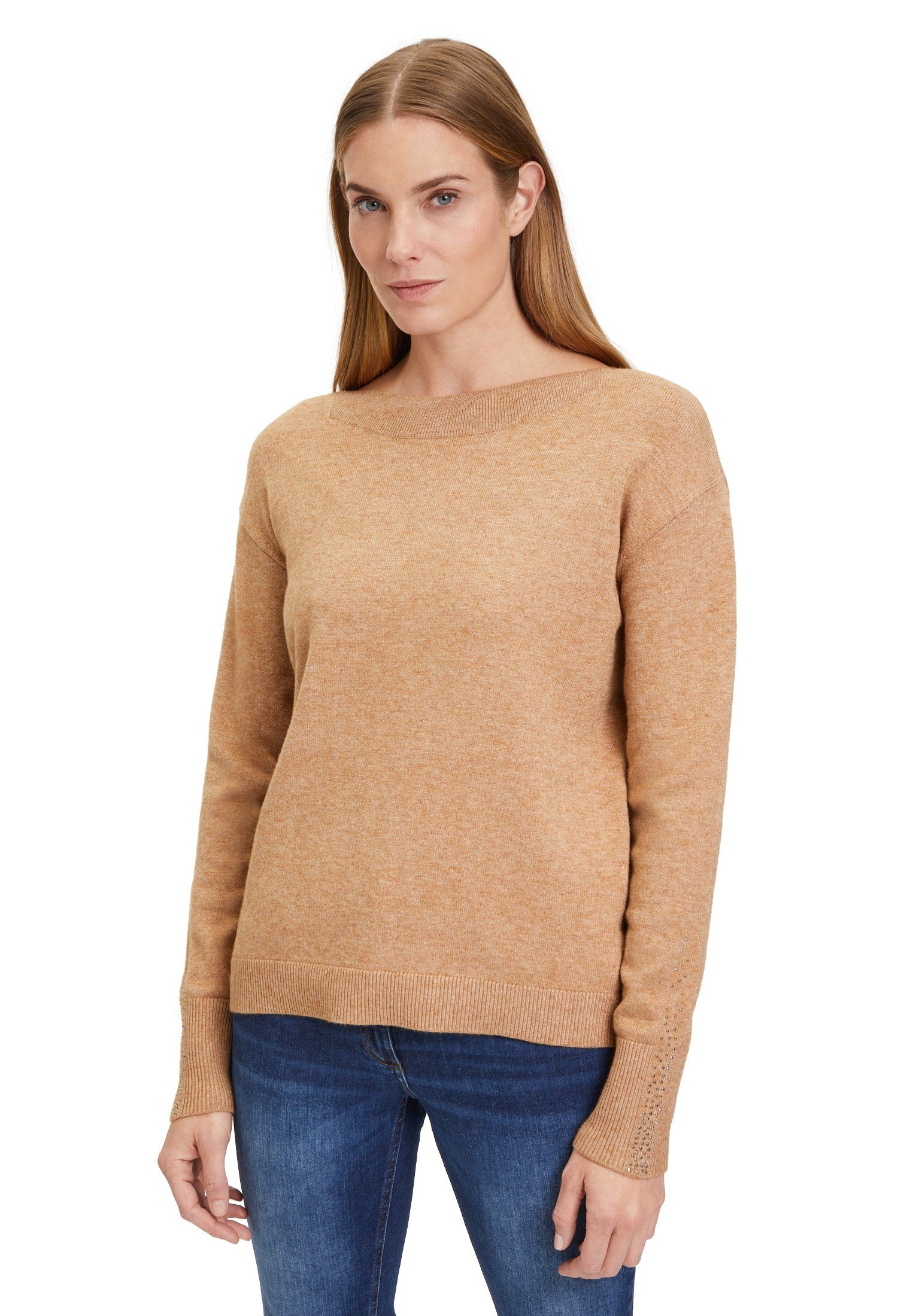 Betty Barclay Strickpullover langarm (1-tlg) Glitzersteine Camel Melange