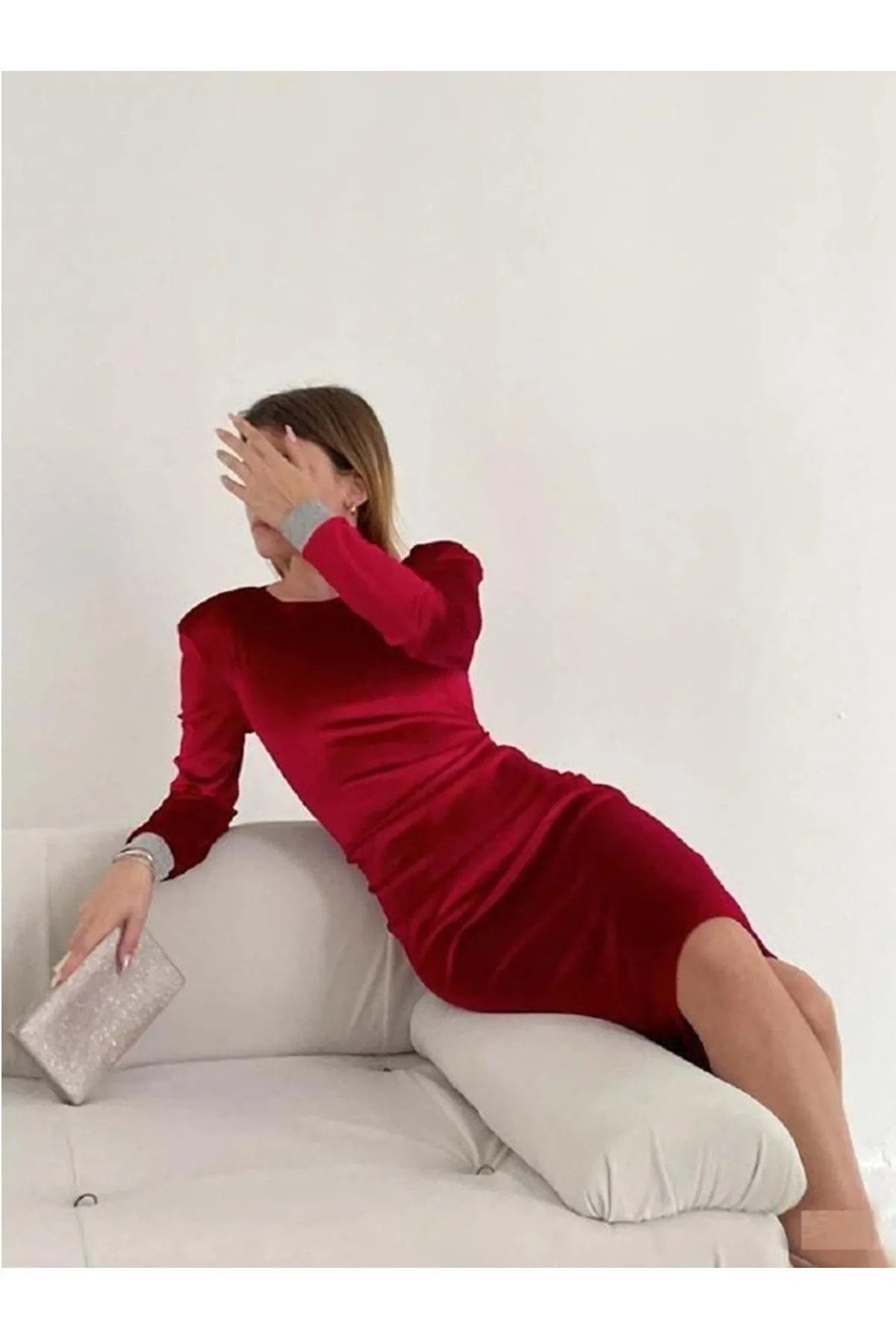 WOMAN VISION Minikleid Velours Midi Kleid mit Stein-Detail - Lila günstig online kaufen