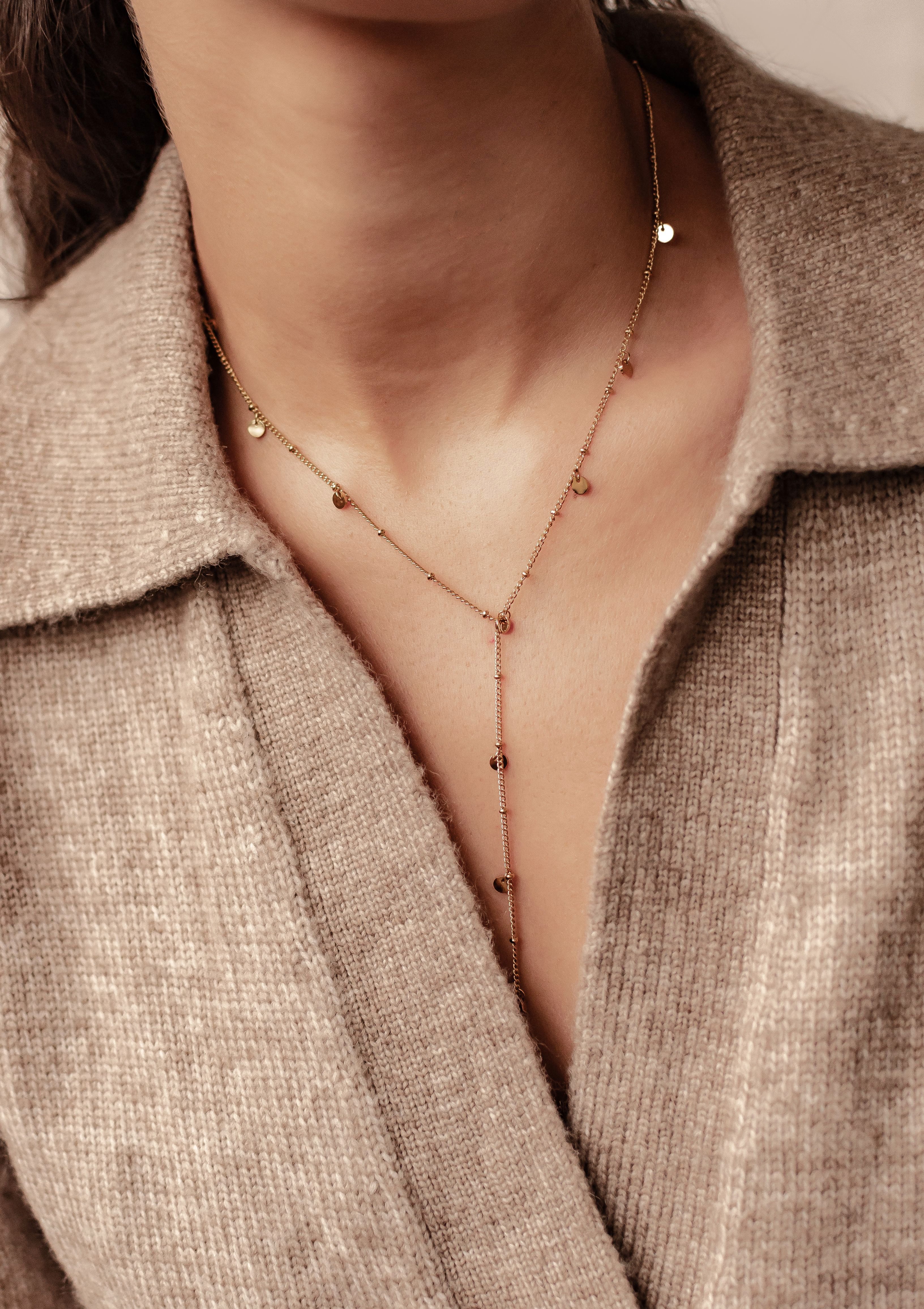 Hey Happiness Y-Kette mit Münz Anhänger, vergoldet, Schlichte Edelstahl Y-K günstig online kaufen