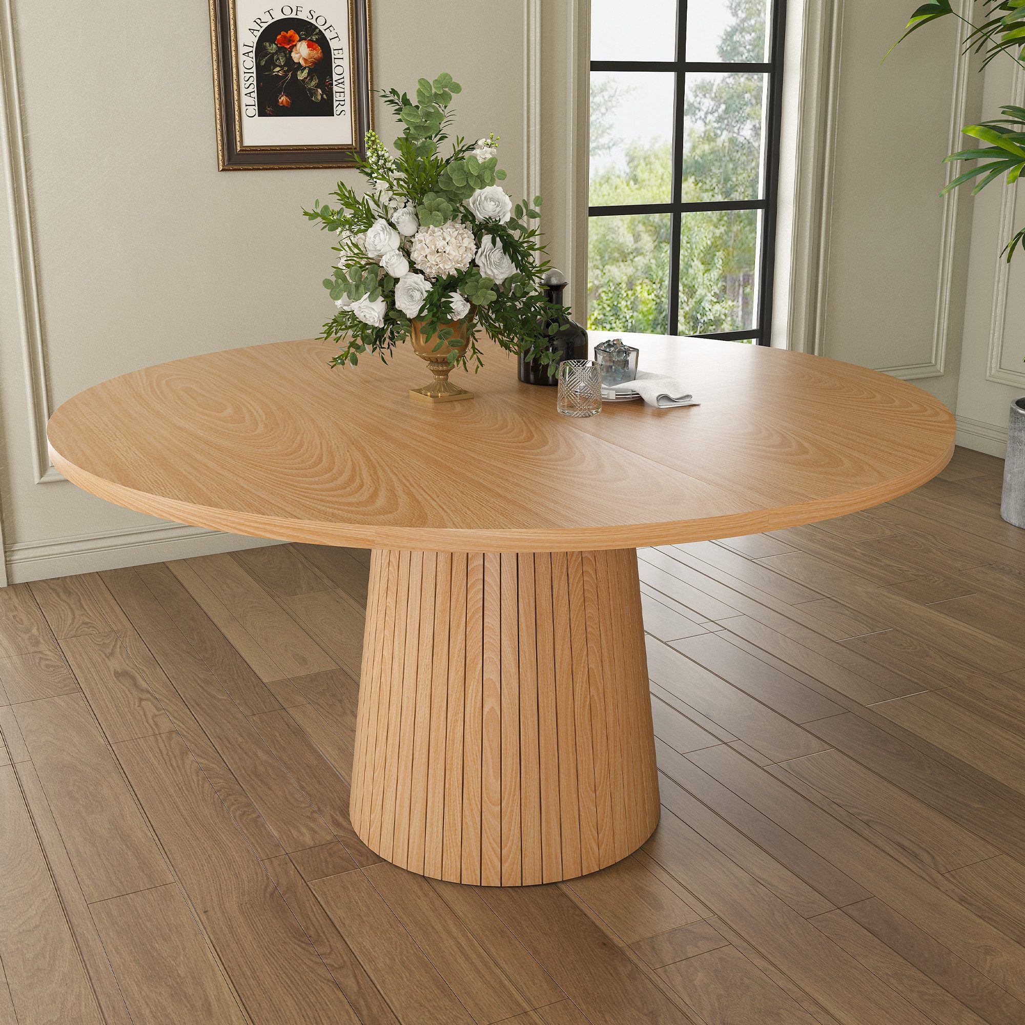 Celya Esstisch Runder Küchentisch 110 cm Landhausstil mit Metallinnenrahmen
