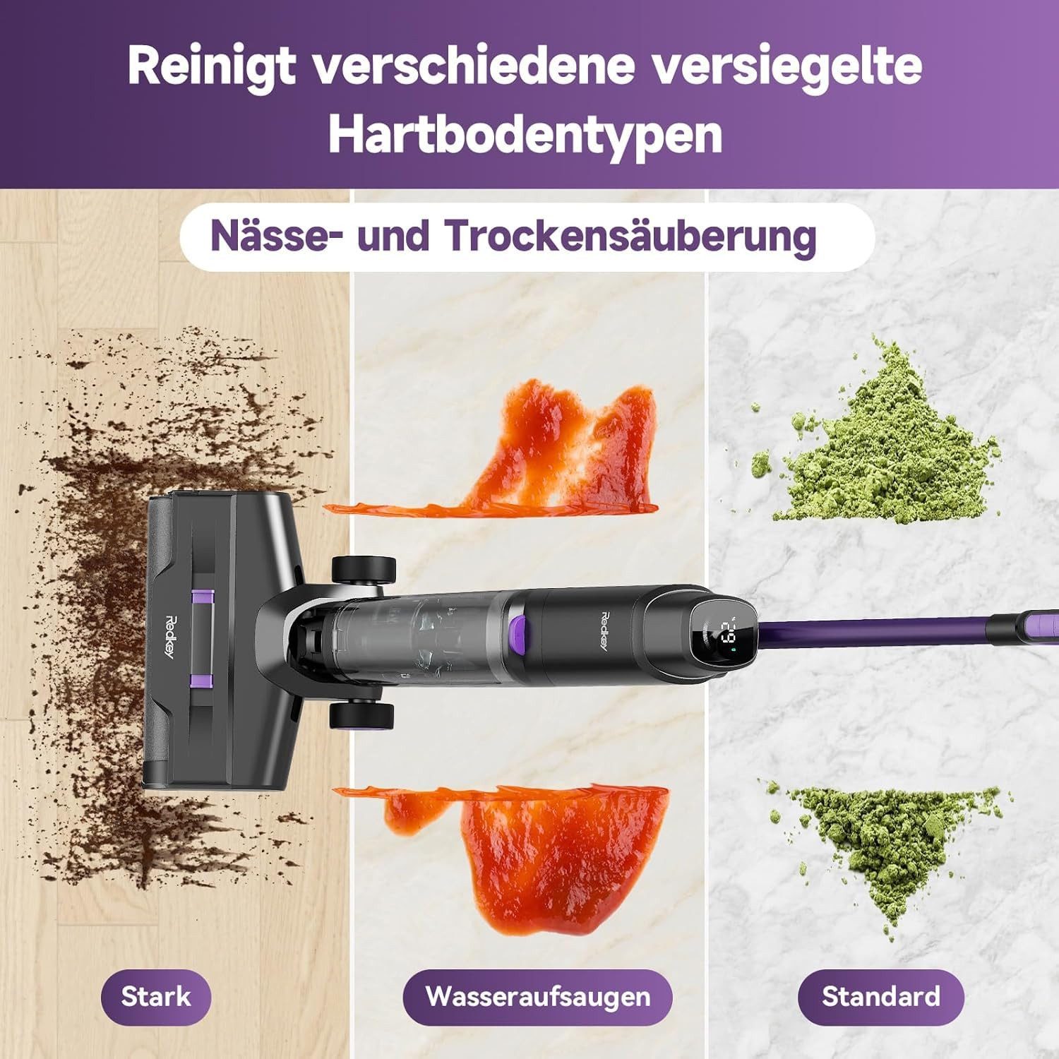 Redkey Nass-Trocken-Akkusauger 2026 Nass Trockensauger 18000Pa Nass-Trocken-Staubsauger Smart 3 in 1, 300 W, 65dB leise/11-Stufen-Filter/OLED Display/Fliesen/Marmor