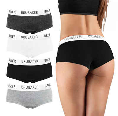 BRUBAKER Panty 4er Pack Damen Panties - Unterhosen Slips aus Baumwolle (Elastisch, weich und atmungsaktiv, 4-St) Hipster Unterwäsche Set mit Stretch Bund