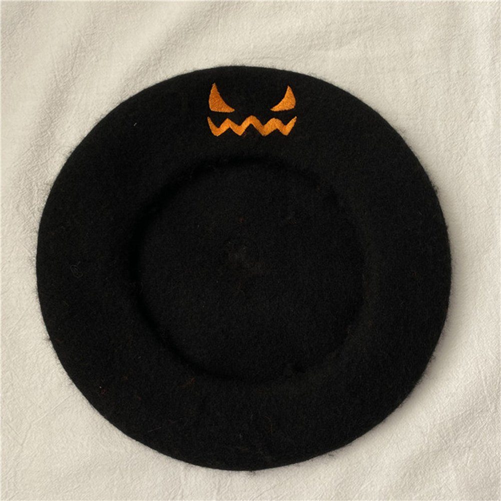 Blusmart Baskenmütze Frauen Grimace Stickerei Baskenmütze Süße Halloween Kürbisse Baskenmütze Schwarz