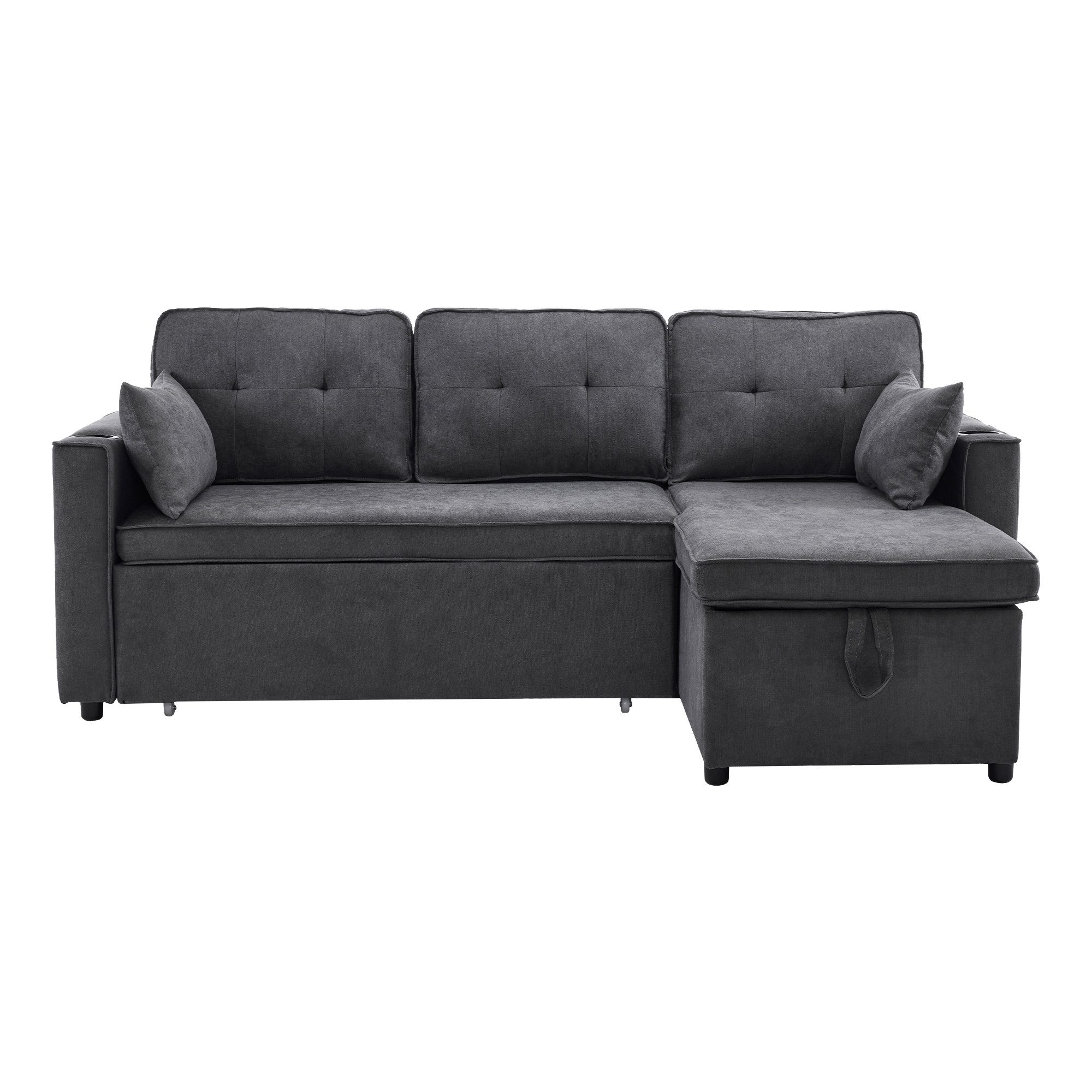 SOFTWEARY Ecksofa mit Bettfunktion, mit Stauraum, Zier- und Rückenkissen, Leinen