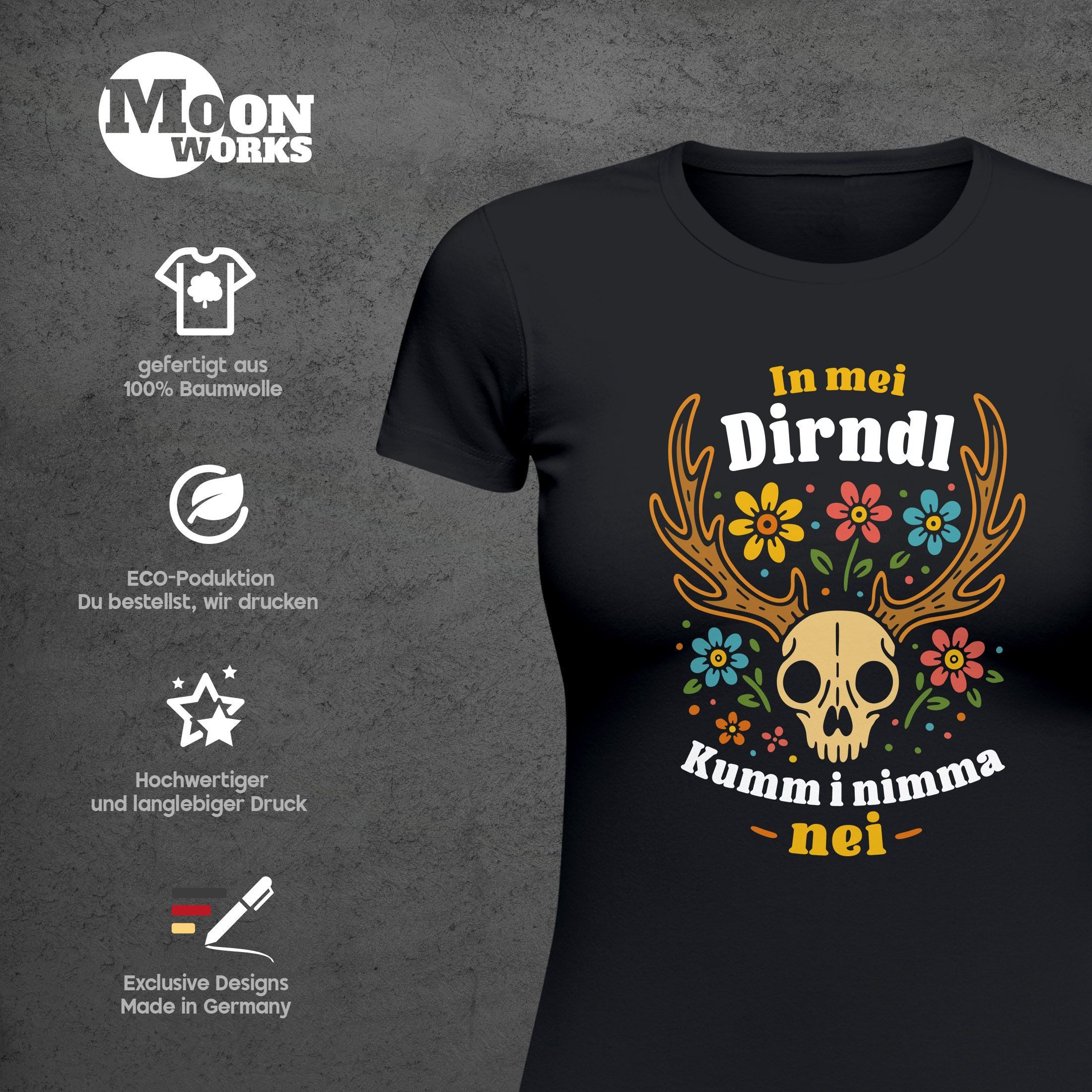MoonWorks Print-Shirt Damen T-Shirt für das Oktoberfest In mei Dirndl kumm i nimma nei mit Print