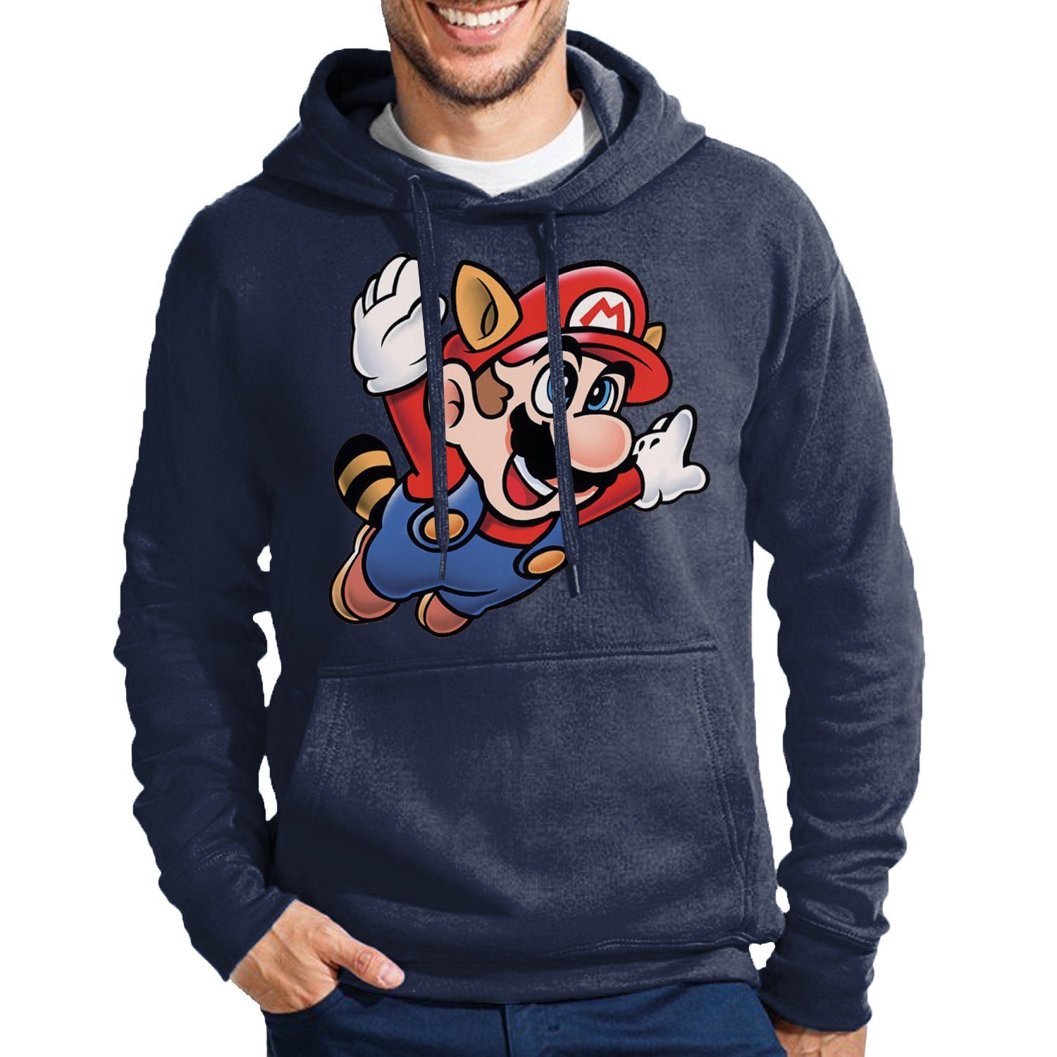 Hoodie Fligh Super Herren Konsole Nintendo Gaming Navyblau Blondie mit Nerd & Brownie Mario 3 Kaputze
