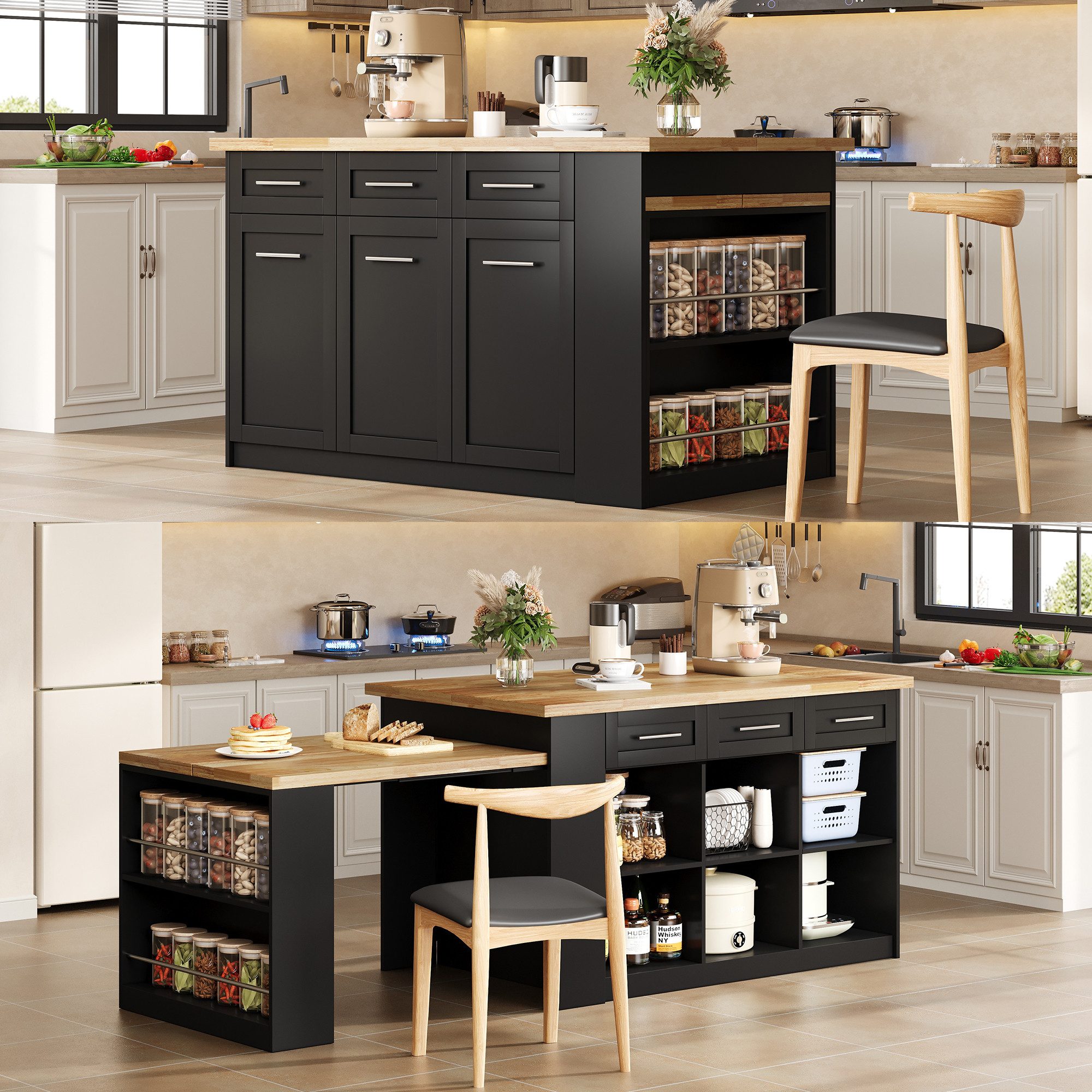 Flieks Kücheninsel mit ausziehbarer Esstisch und großer Stauraum, (Schrankm günstig online kaufen