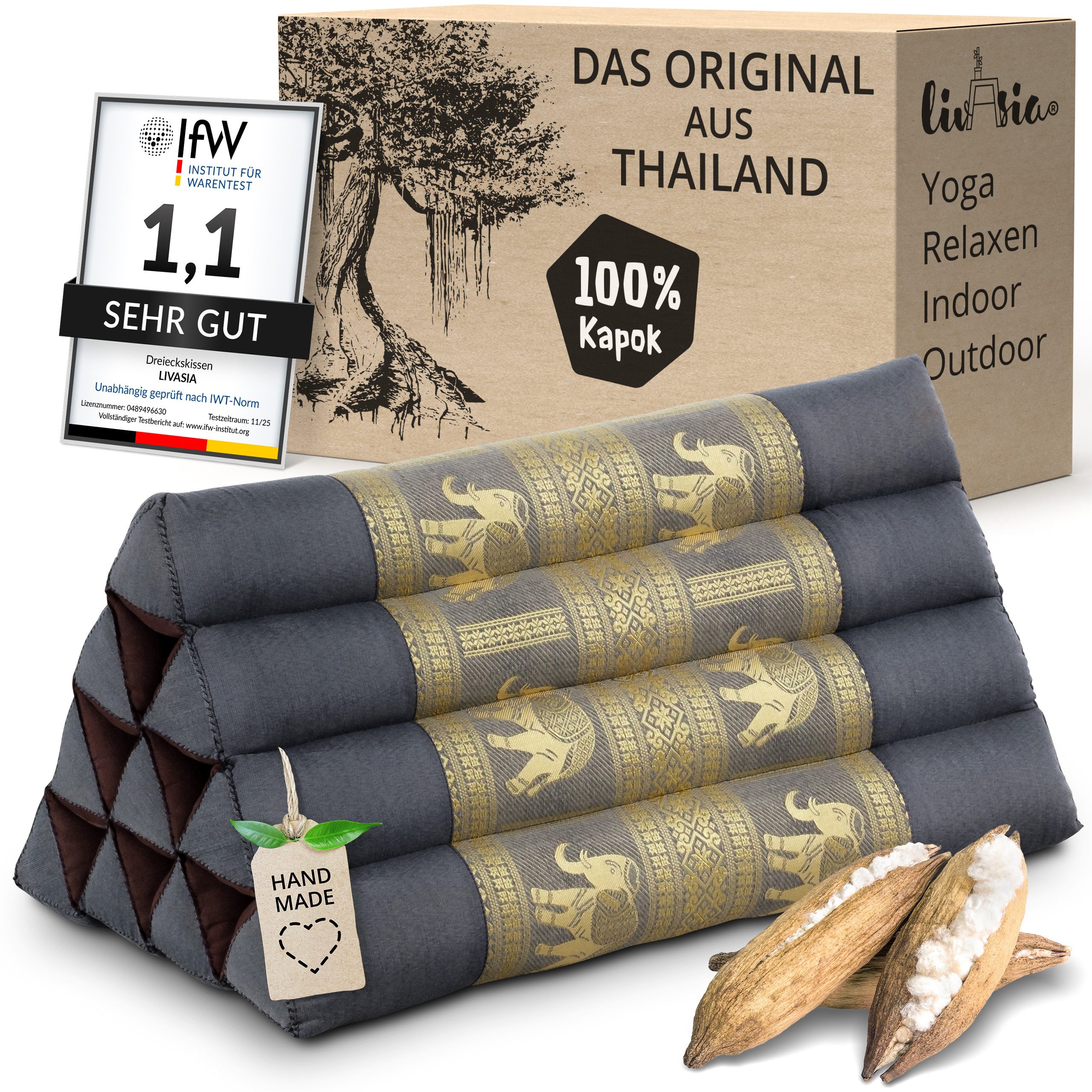 livasia Keilkissen Dreieckskissen (Deluxe) vegan und handgefertigt, 32x55x29cm, Kapok