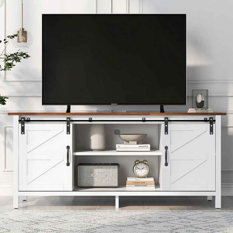 Merax Lowboard TV-Schrank, Fernsehtisch mit Schiebtüren, TV-Schrank mit Schiebtüren, TV-Board, Breite:120 cm