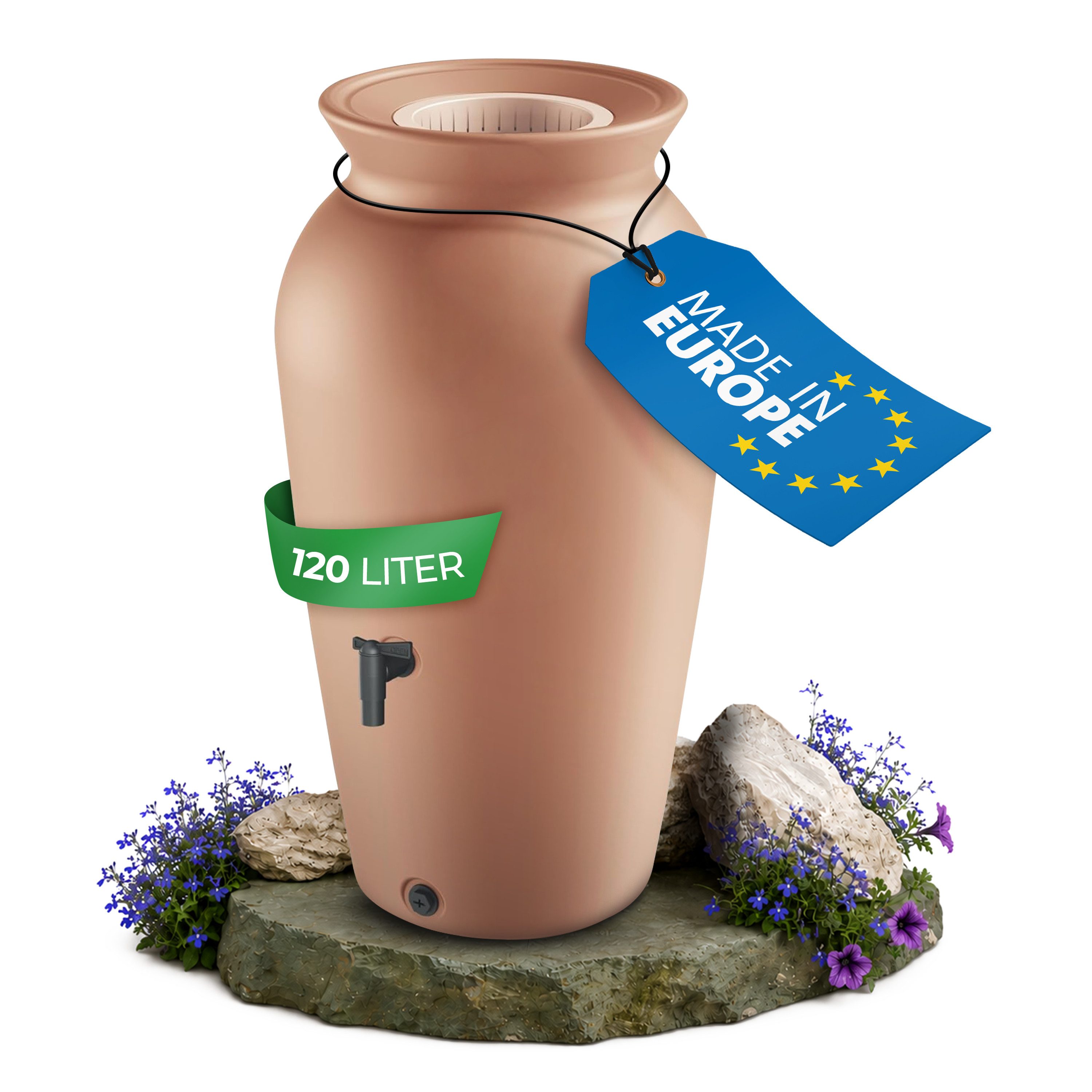 YourCasa Regentonne 120-230 Liter [DropCatcher] mit Filterkorb, 120 l, Frostsicher, Filterkorb, Wasserhahn