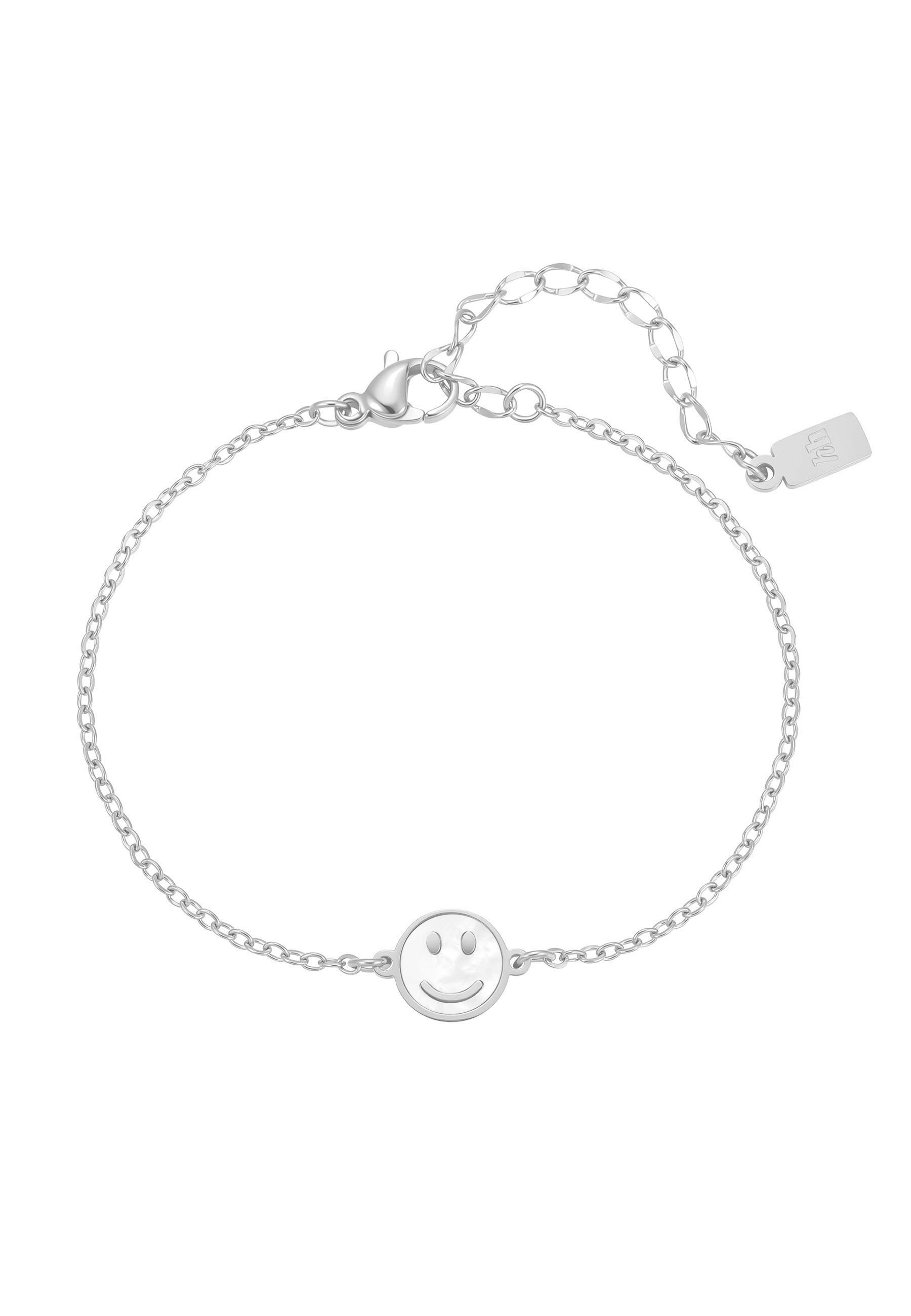 Hey Happiness Freundschaftsarmband Smiley Charm, mit Muschel Anhänger, Filigrane Trend Armkette mit Perlmutt Smiley, verstellbar