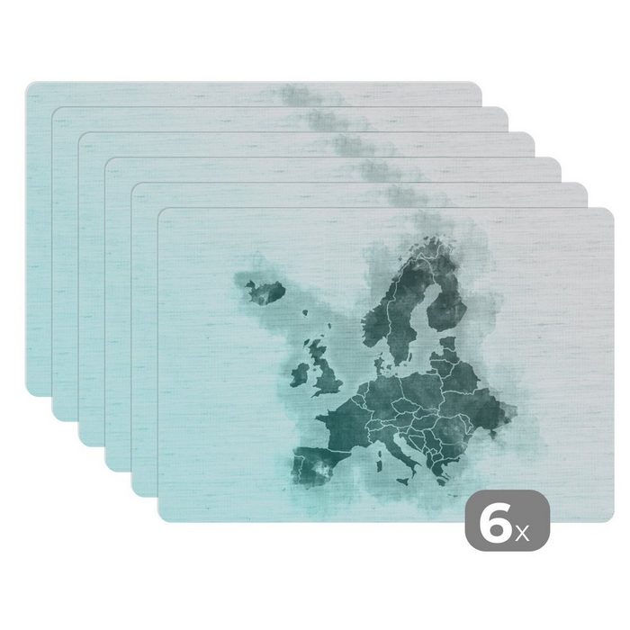 Platzset Karte - Europa - Grün MuchoWow (6-St) Platzset Platzdecken Platzmatte Tischmatten Schmutzabweisend