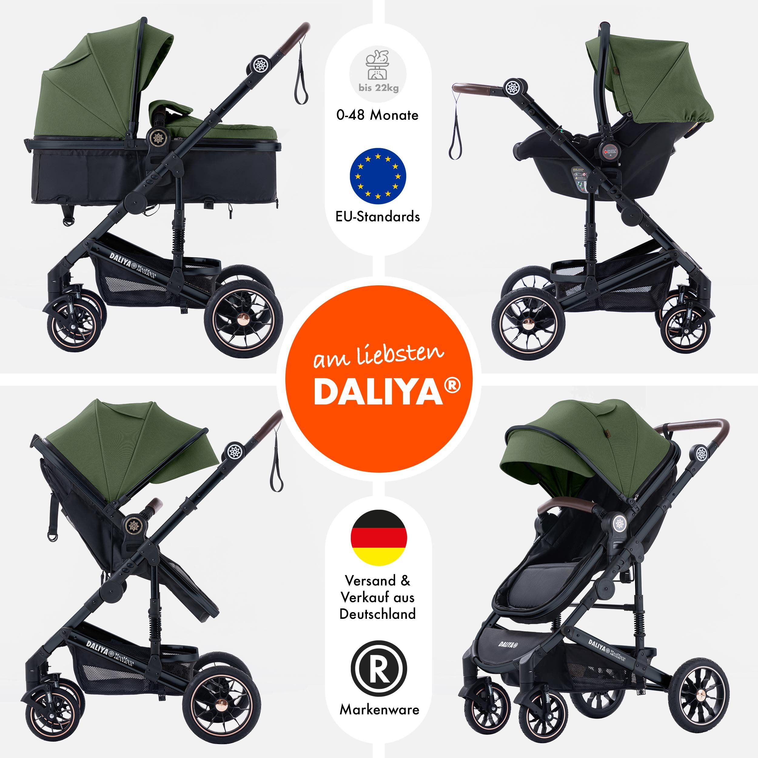 Daliya® Kombi-Kinderwagen NEOMOVE 3in1 Kinderwagen mit i-Size Babyschale & Buggy, (Reise-Set, 10-tlg), Kinderwagen mit i-Size Babyschale, Alu-Rahmen, Großer Einkaufskorb