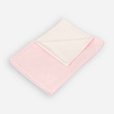 Babydecke kleine Blätter rosa auf Weiß, KraftKids, mit extra dicken Qulitäts-Fleece pillingfrei