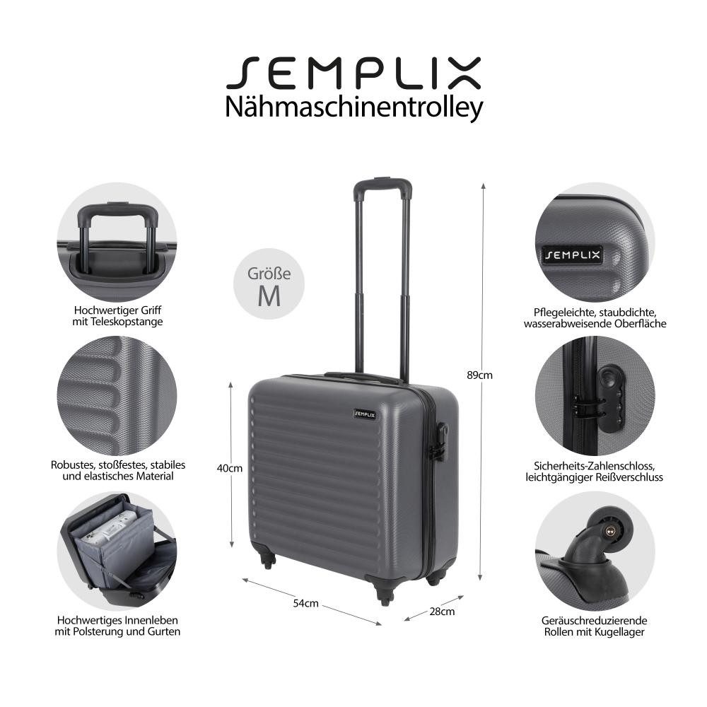 Semplix Nähmaschinen-Trolley - Transportkoffer (M / stahlgrau / Hartschale)