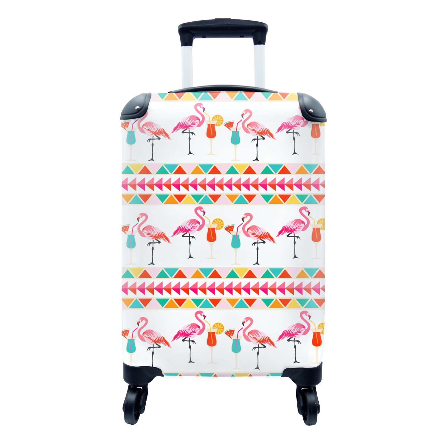 MuchoWow Handgepäckkoffer Flamingo - Sommer - Cocktail - Muster, 4 Rollen, Reisetasche mit rollen, Handgepäck für Ferien, Trolley, Reisekoffer