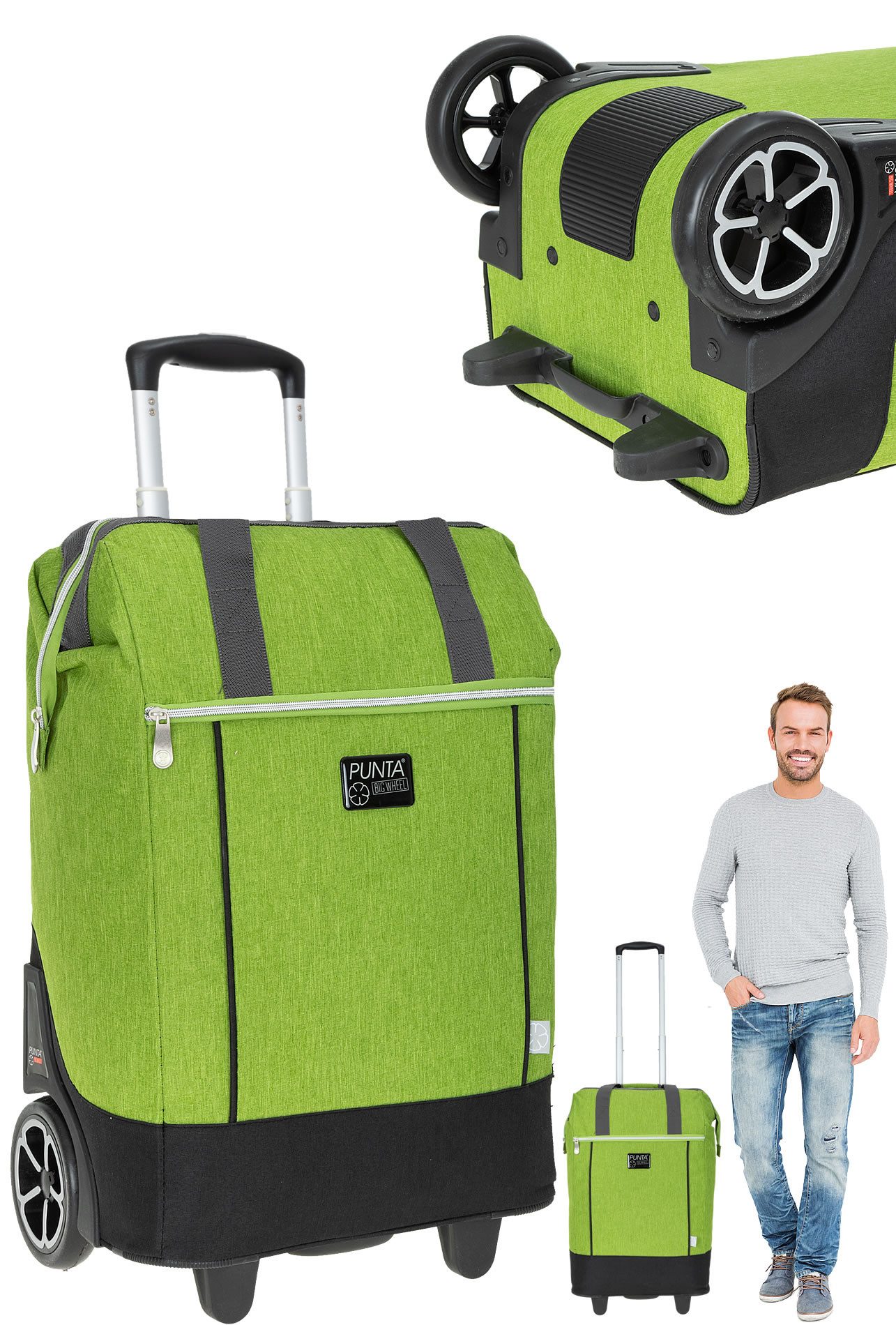 PUNTA Einkaufstrolley Big Wheel große Räder 40 Liter Einkaufsroller, Trolley Shopper Einkaufskorb Einkaufstrolly 10303 + Thermo Tasche
