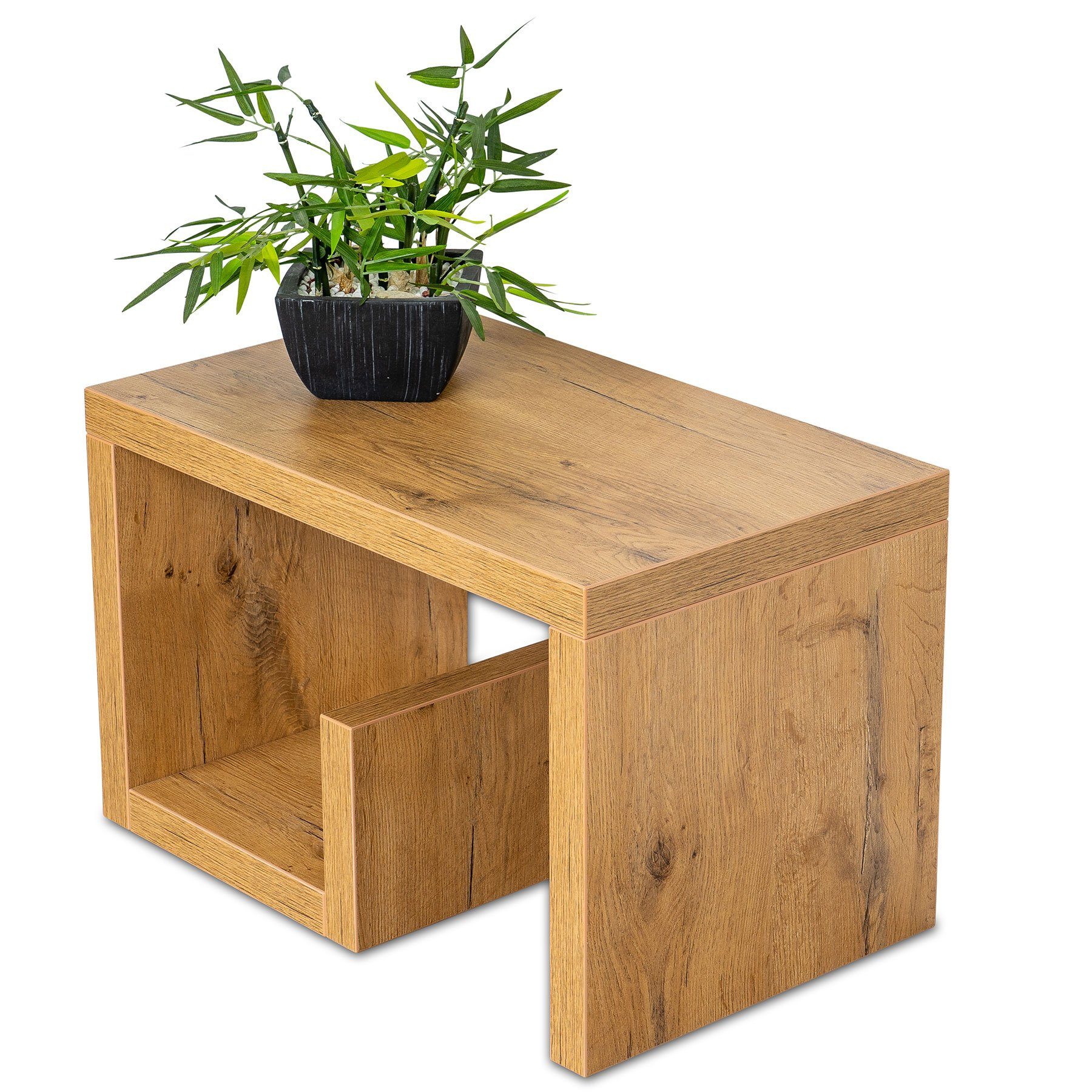 Levandeo® Couchtisch, levandeo Couchtisch Gustav Beistelltisch Wildeiche 59x36x36cm Holz