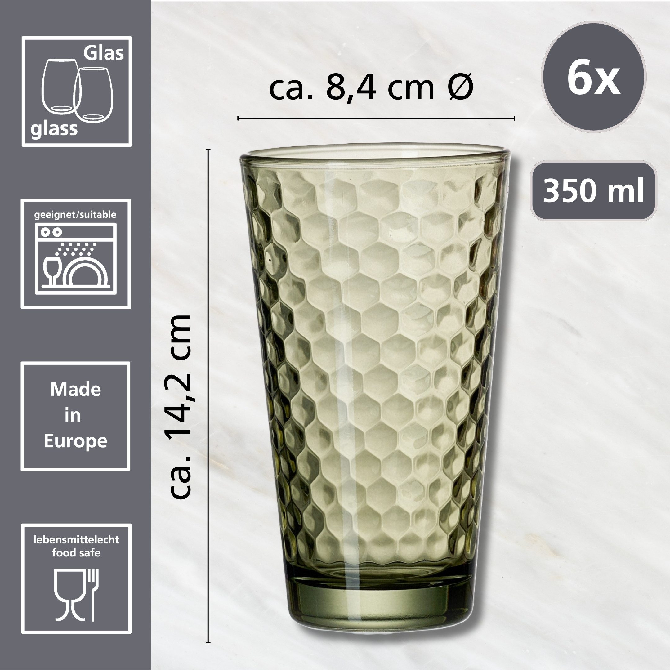 Ritzenhoff & Breker Longdrinkglas Favo, 6-teilig, 6-tlg., Glas, 6er Set, je 350 ml