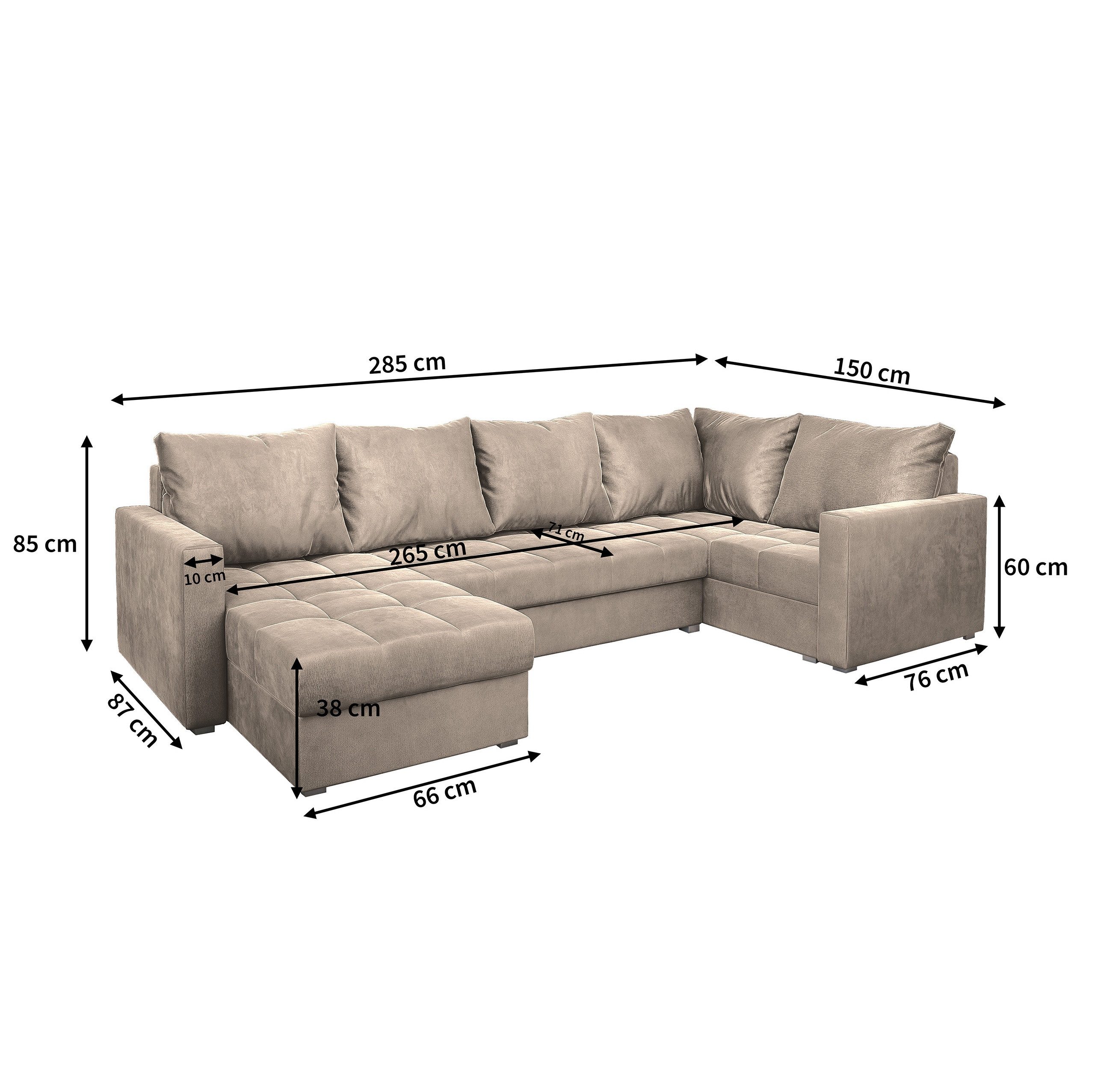 Masseno Ecksofa LORIVO mit Schlaffunktion U-Form, Sofa mit Bettkasten