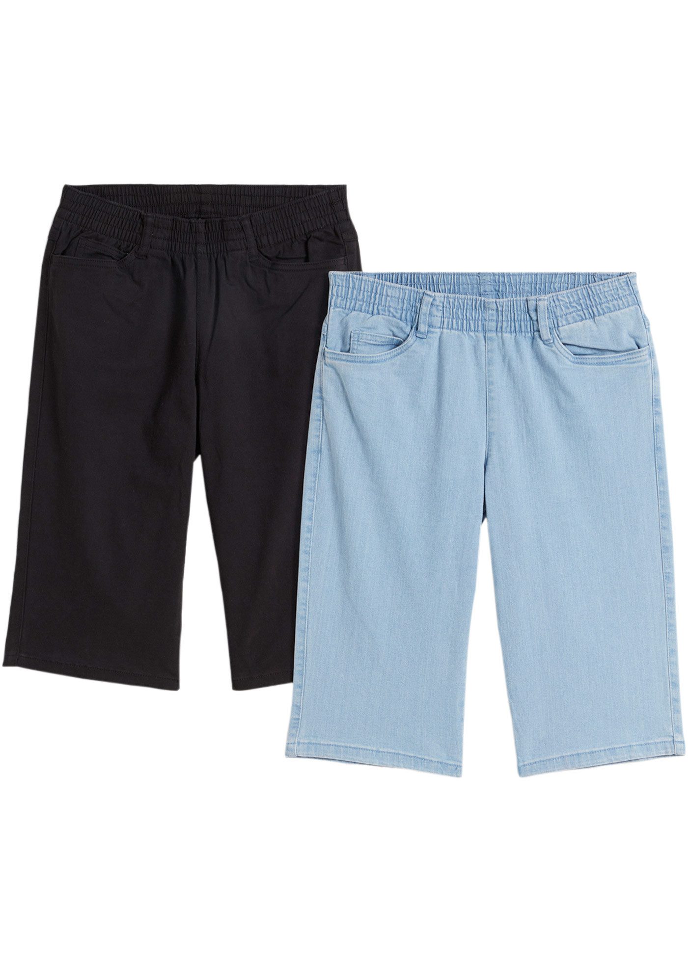 bonprix Bermudas (Packung, 2-tlg) Stretch-Bermuda, in Twill- und Jeansoptik, mit elastischem Bund