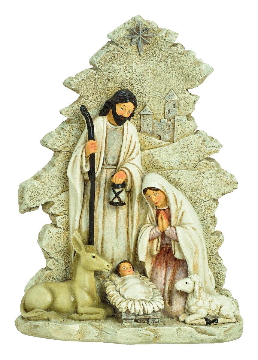 Kaufhaus le petit Krippenfigur Heilige Familie Maria Josef Jesus Kind Krippe Deko Figur Skulptur, Dekofigur Dekoskulptur Dekoobjekt aus Polyresin (Kunststein)