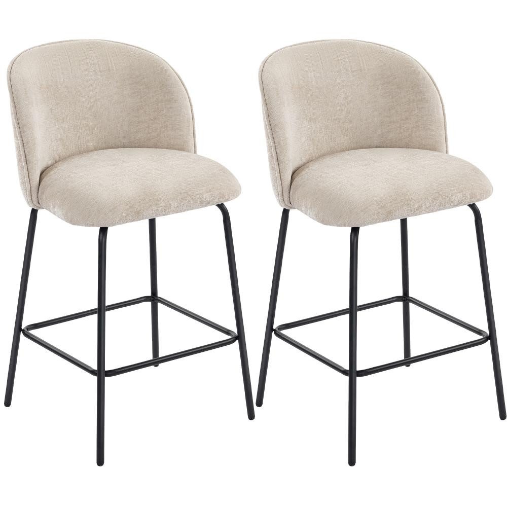 FELIXLEO Barhocker 2er Set Barhocker Rückenlehne Fußstütze Beige