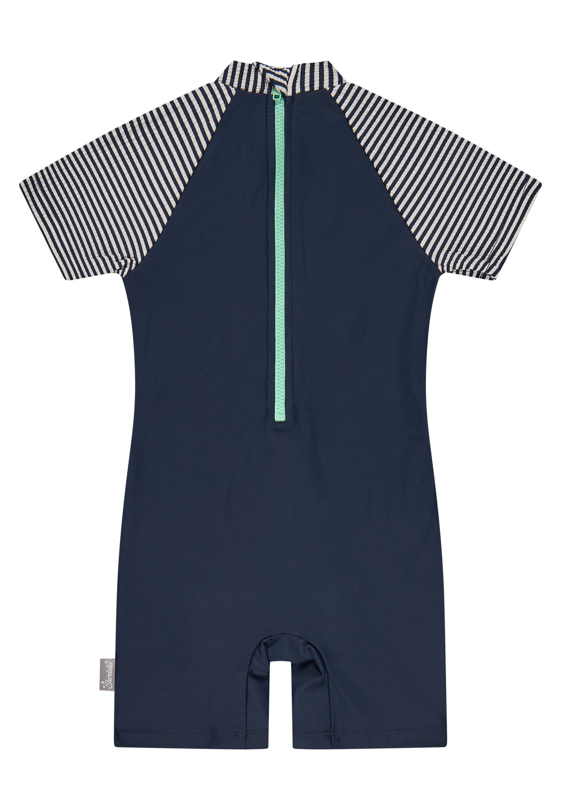 Sterntaler® Badeanzug UV-Schutz 50+ Schwimmanzug Hai (1-St) Schwimmanzug Seersucker-Ärmel mit Hai, Reißverschluss, Windeleinsatz