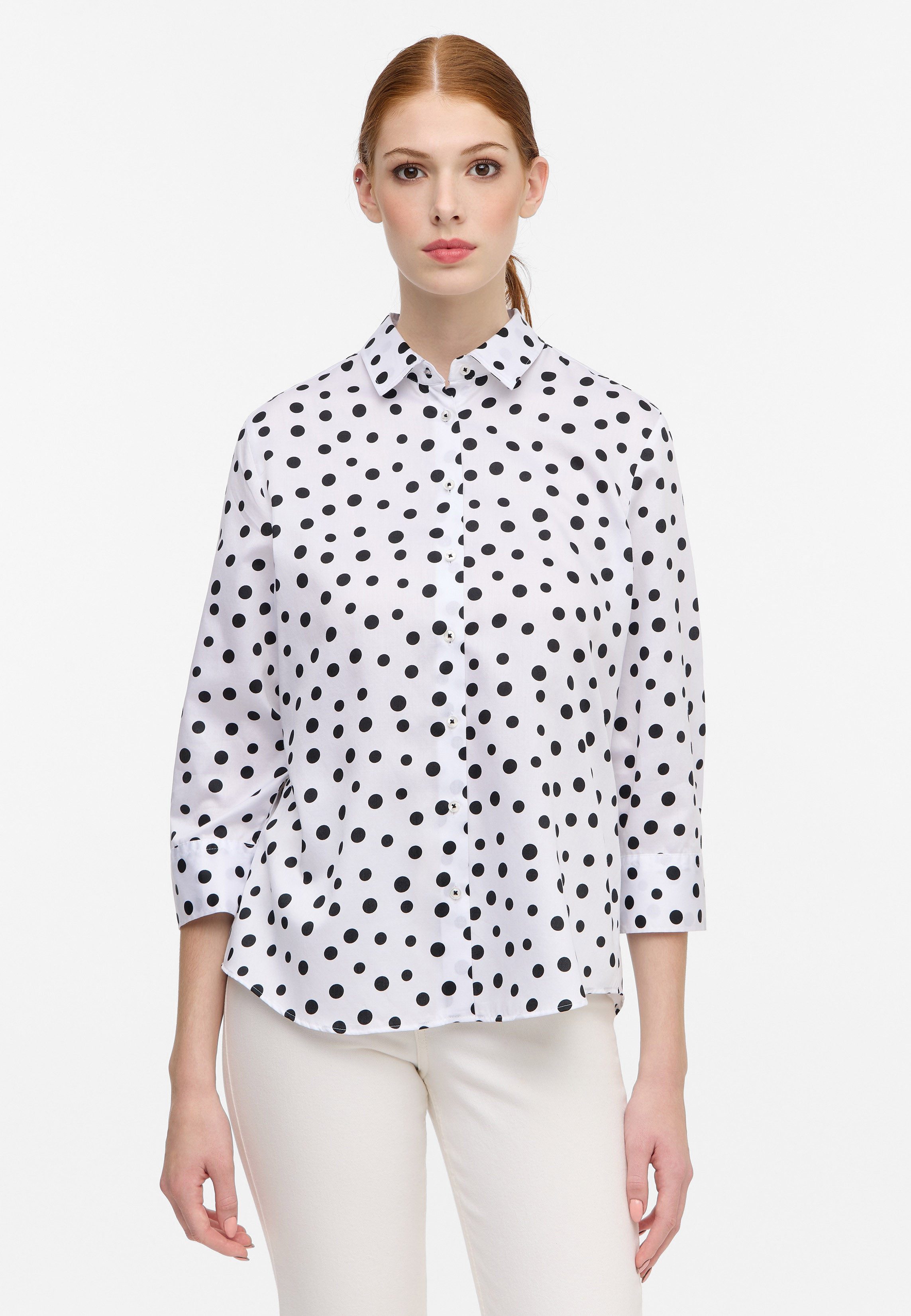 Eterna Blusentop ETERNA REGULAR FIT 3/4 Arm Bluse weiss/schwarz satin print 7173-01-R35