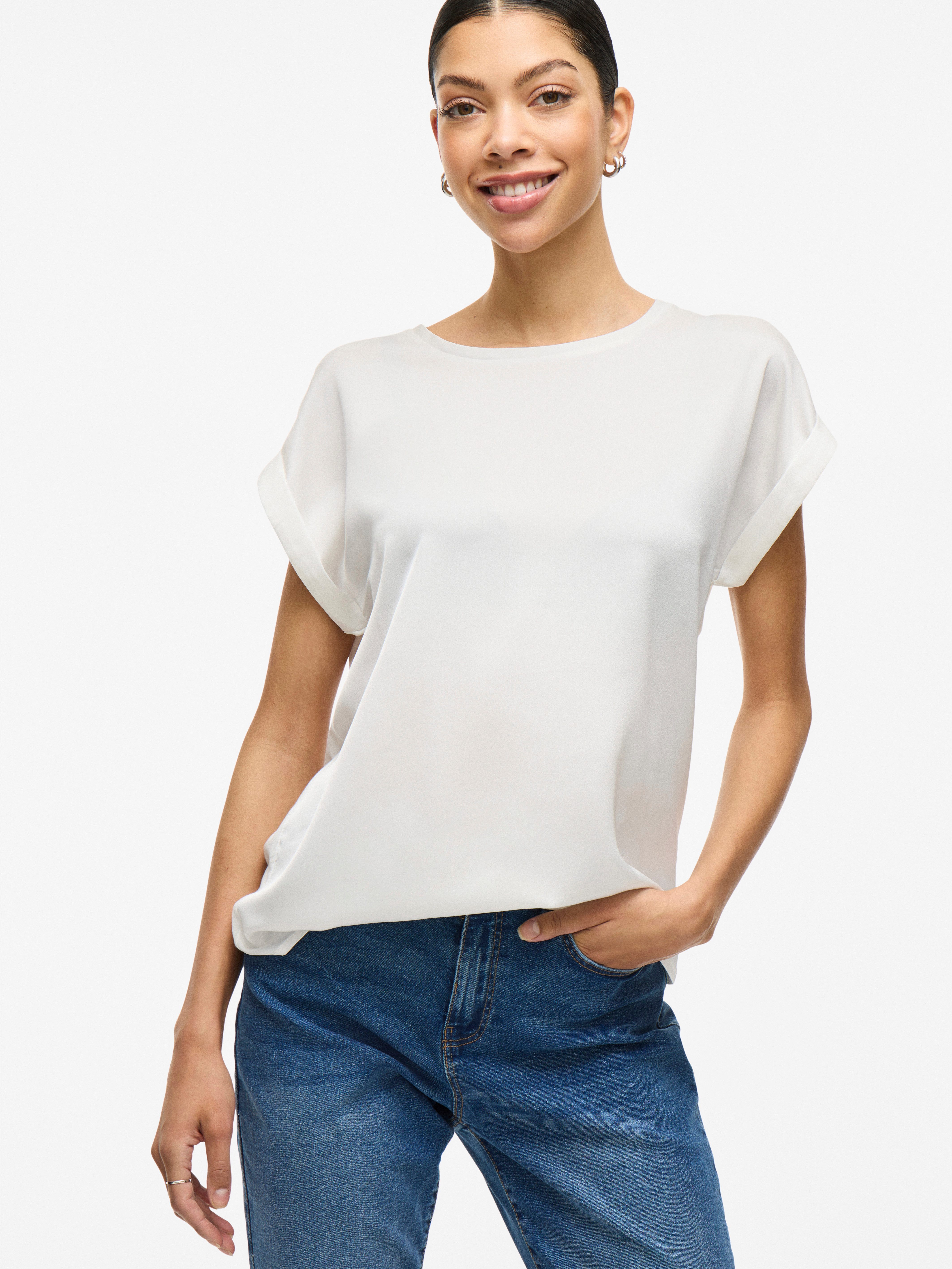 Vila Kurzarmshirt VIELLETTE S/S SATIN TOP - NOOS Kunstfaser, regular fit