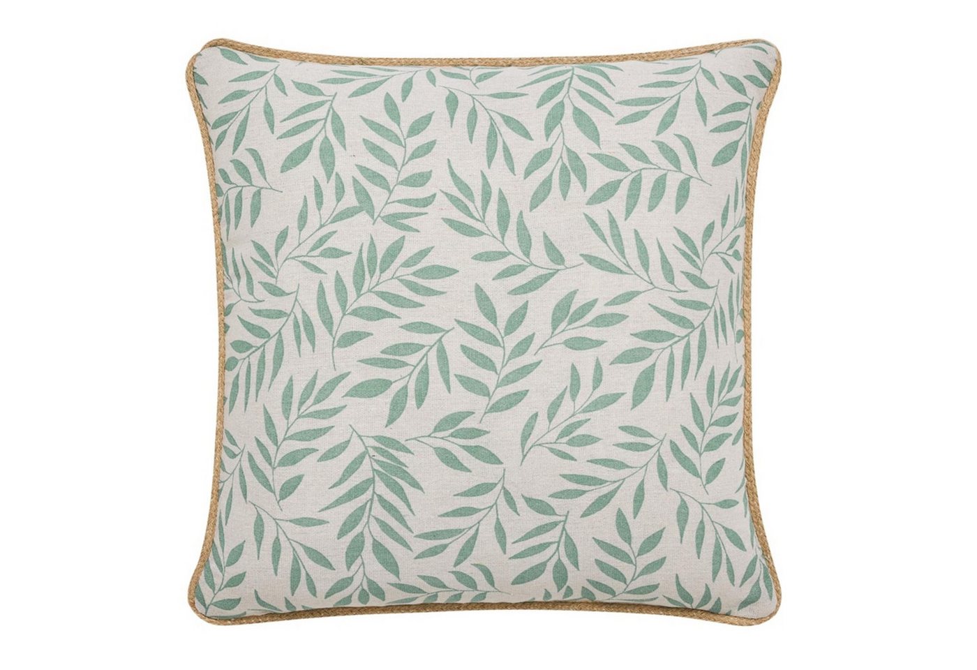 Macosa Home Dekokissen Kissen 45 x 45 cm Beige Grün Blätter Bauwolle Jute, mit Paspel, Reißverschluss inkl. Füllung