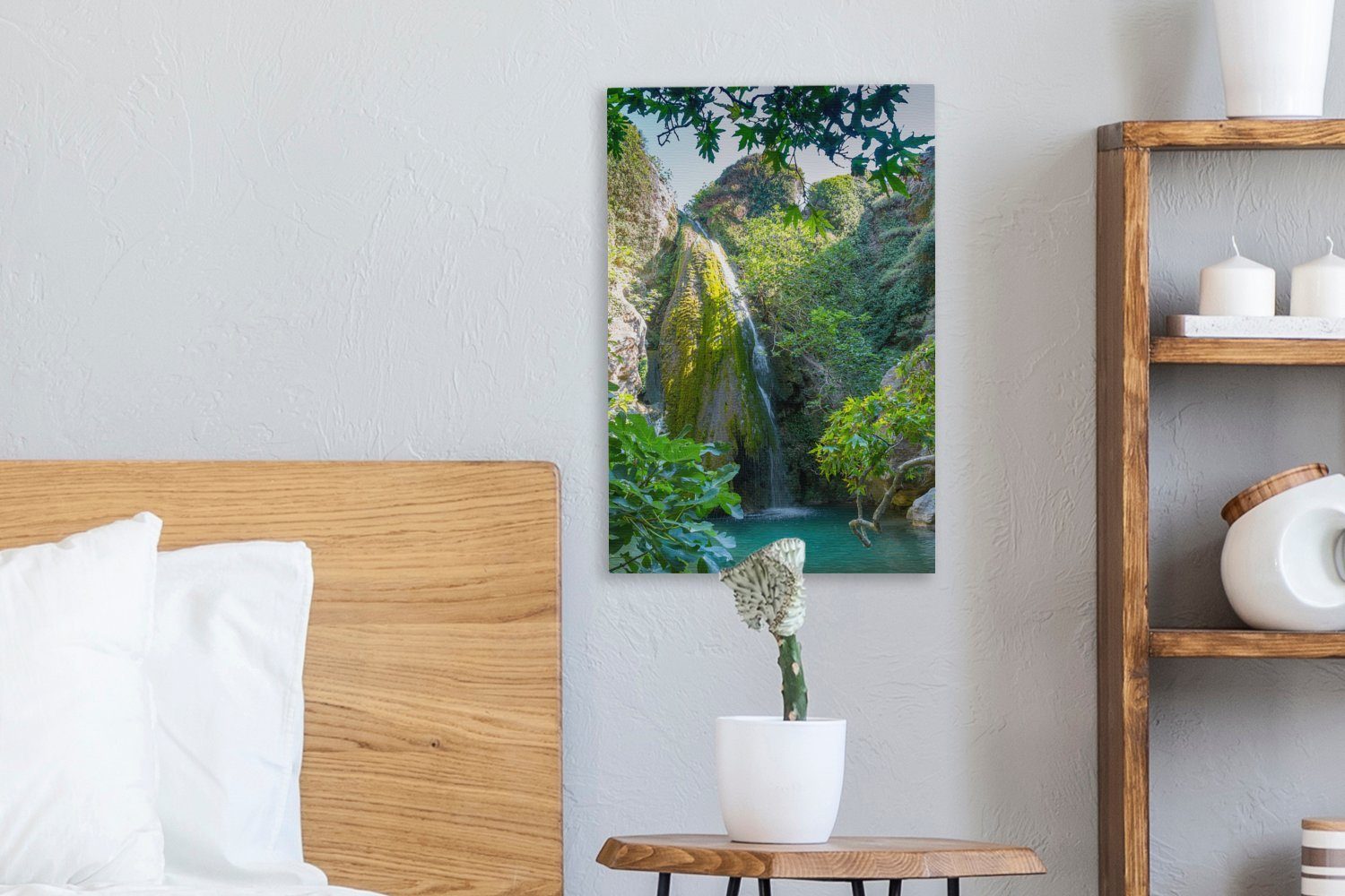 (1 Leinwandbild bespannt fertig cm Leinwandbild 20x30 auf Wasserfall Kreta, inkl. St), OneMillionCanvasses® Gemälde, Zackenaufhänger,