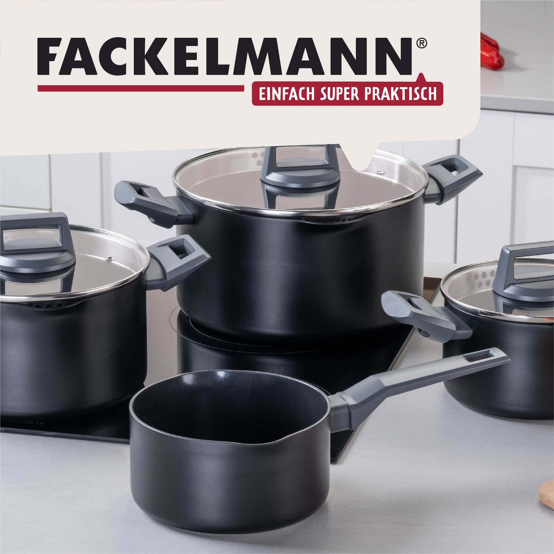 FACKELMANN Topf-Set Statement, Aluminium (Set, 7-tlg), Deckel mit Abgießfunktion