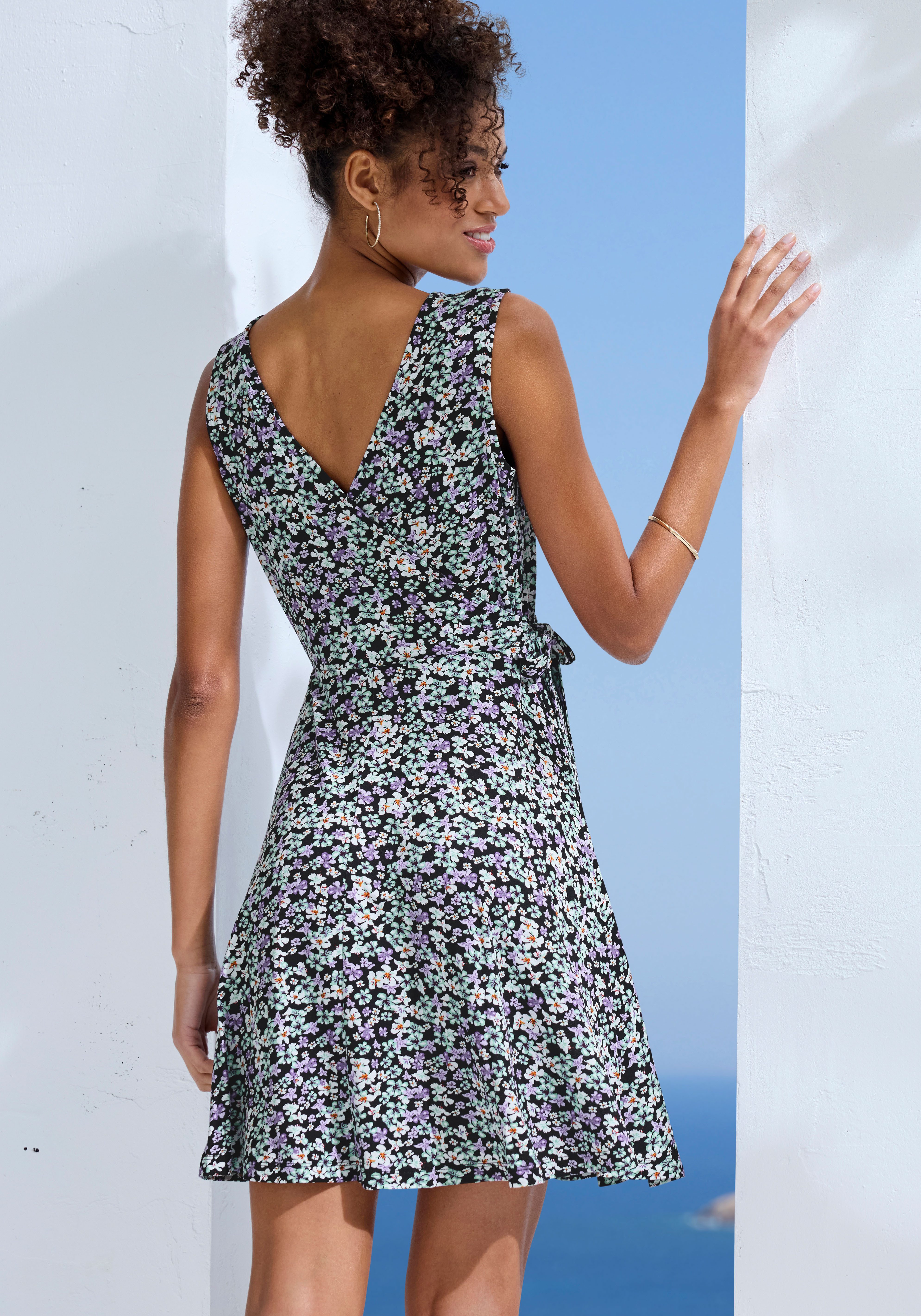 Vivance by Lascana Jerseykleid mit Alloverdruck und Bindeband, Wickelkleid, Sommerkleid
