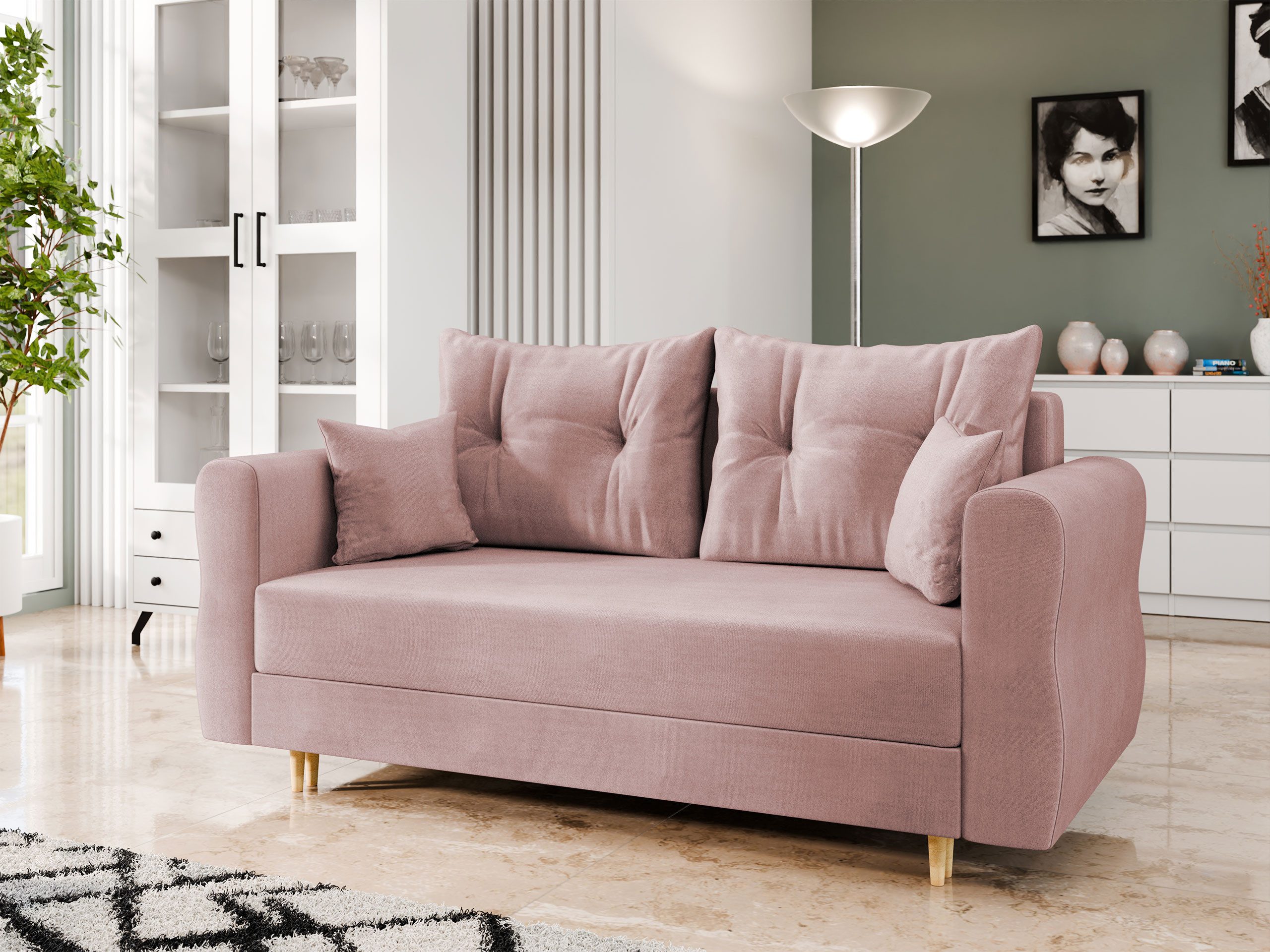 MIRJAN24 Schlafsofa Zako 2, mit Bettkasten und Schlaffunktion, zwei Sitzer, Holzfüße, 167x77x85 cm