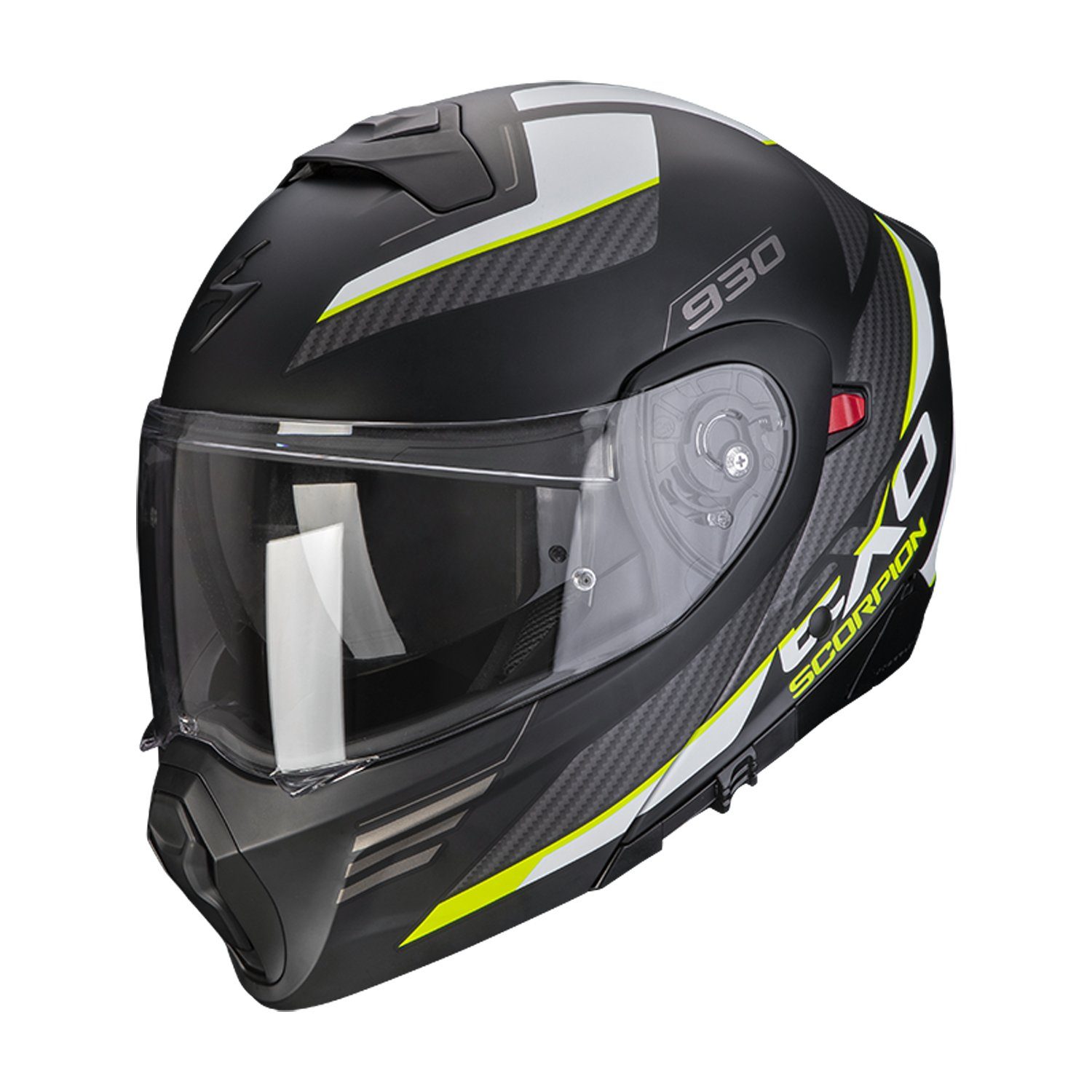 Scorpion Exo Motorradhelm Scorpion Exo-930 Navig Schwarz-Neon Gelb Matt Klapphelm mit Sonnenblen