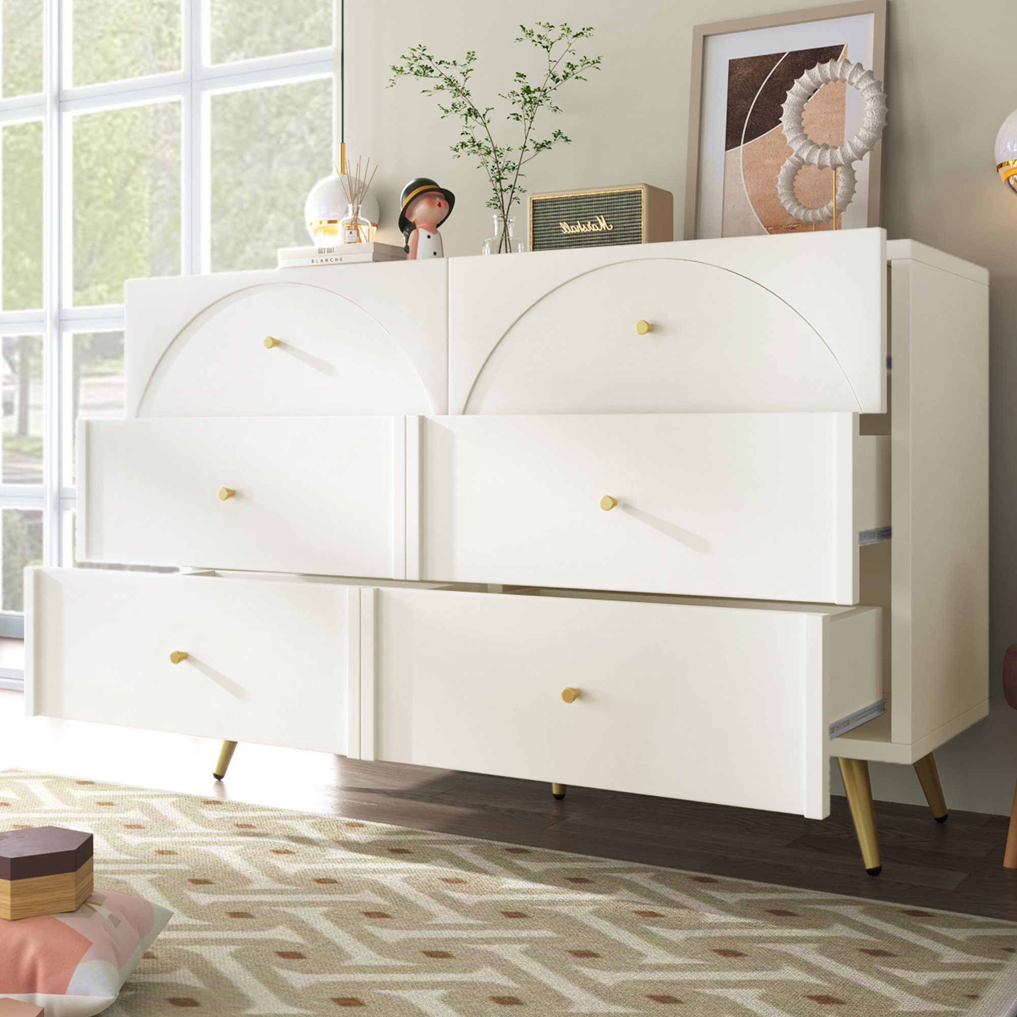 Flieks Kommode, Sideboard Schubladenkommode mit 6 Schubladen 120x40x85cm