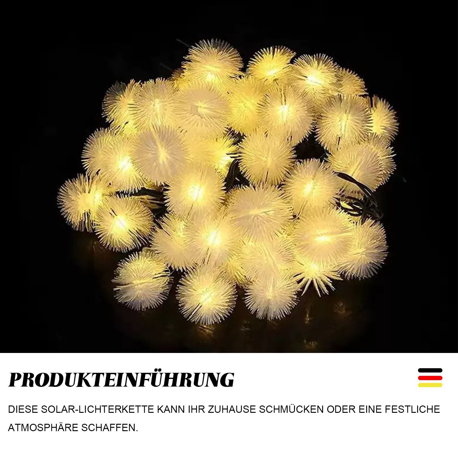 Farbe Entwurf Warmweiß MAGICSHE Weihnachtsdekoration Ball Lichter Lichterkette Plüsch 6.5m LED Taraxacum IP65, 30, wasserdichter Lampe, 2pcs Solar
