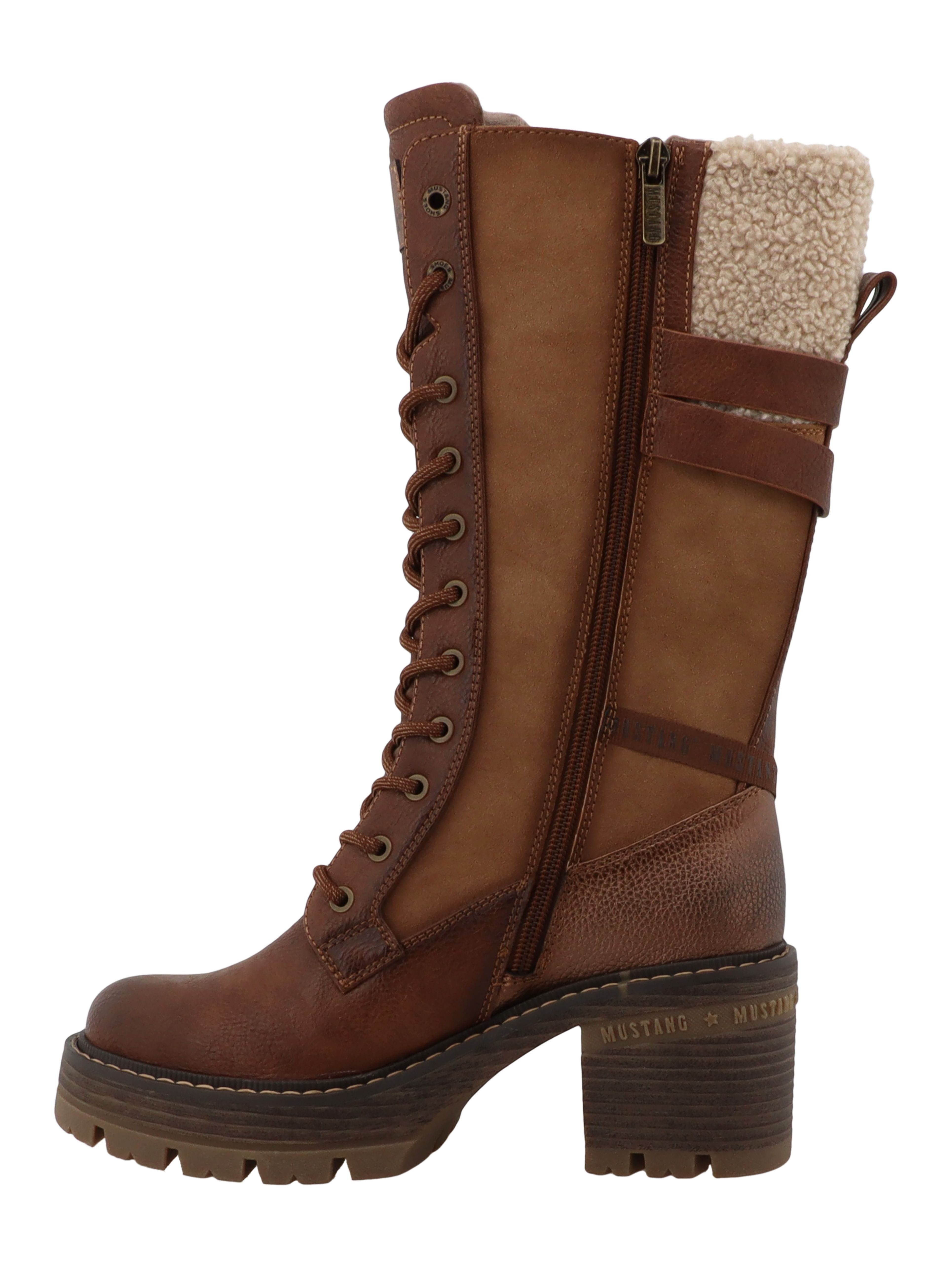 Mustang Shoes Stiefel Winterstiefel Blockabsatz, Schnürstiefel mit Warmfutterkragen und Zierschnalle – Bild 3 von 5