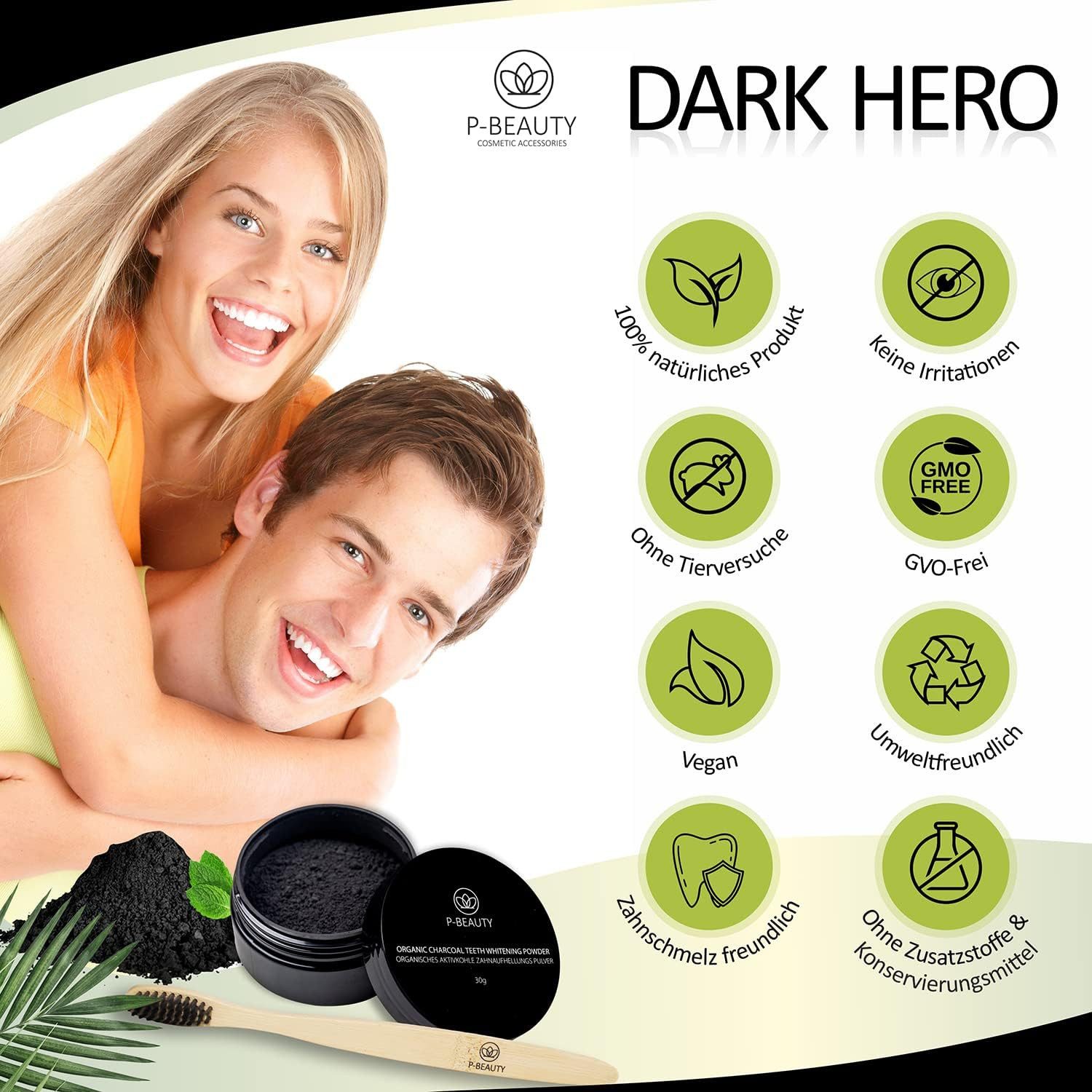 P-Beauty Cosmetic Accessories Zahnbleaching-Kit Zahnaufhellung Set weiße Zähne Teeth Whitening mit Aktivkohle