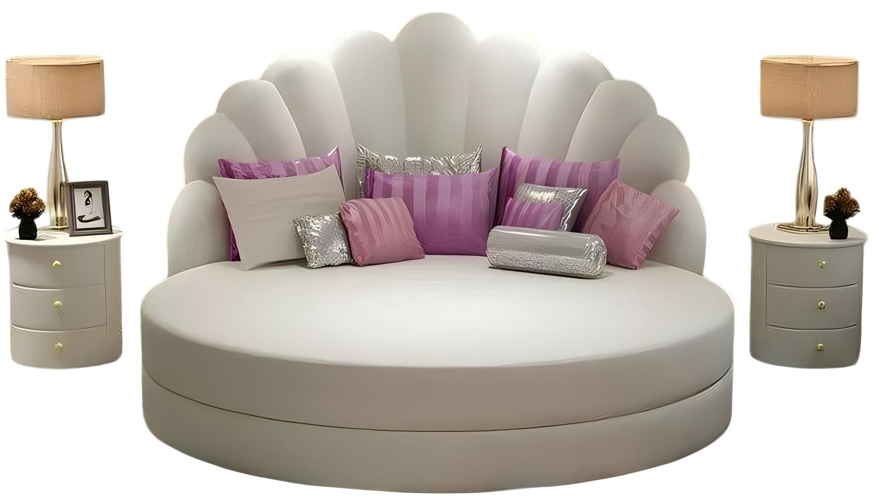 JVmoebel Rundbett Elegantes Rundbett Weiß mit Lila und Silber Modernes Schlafzimmerdes (Bett ohne Matratze), Made in Europa