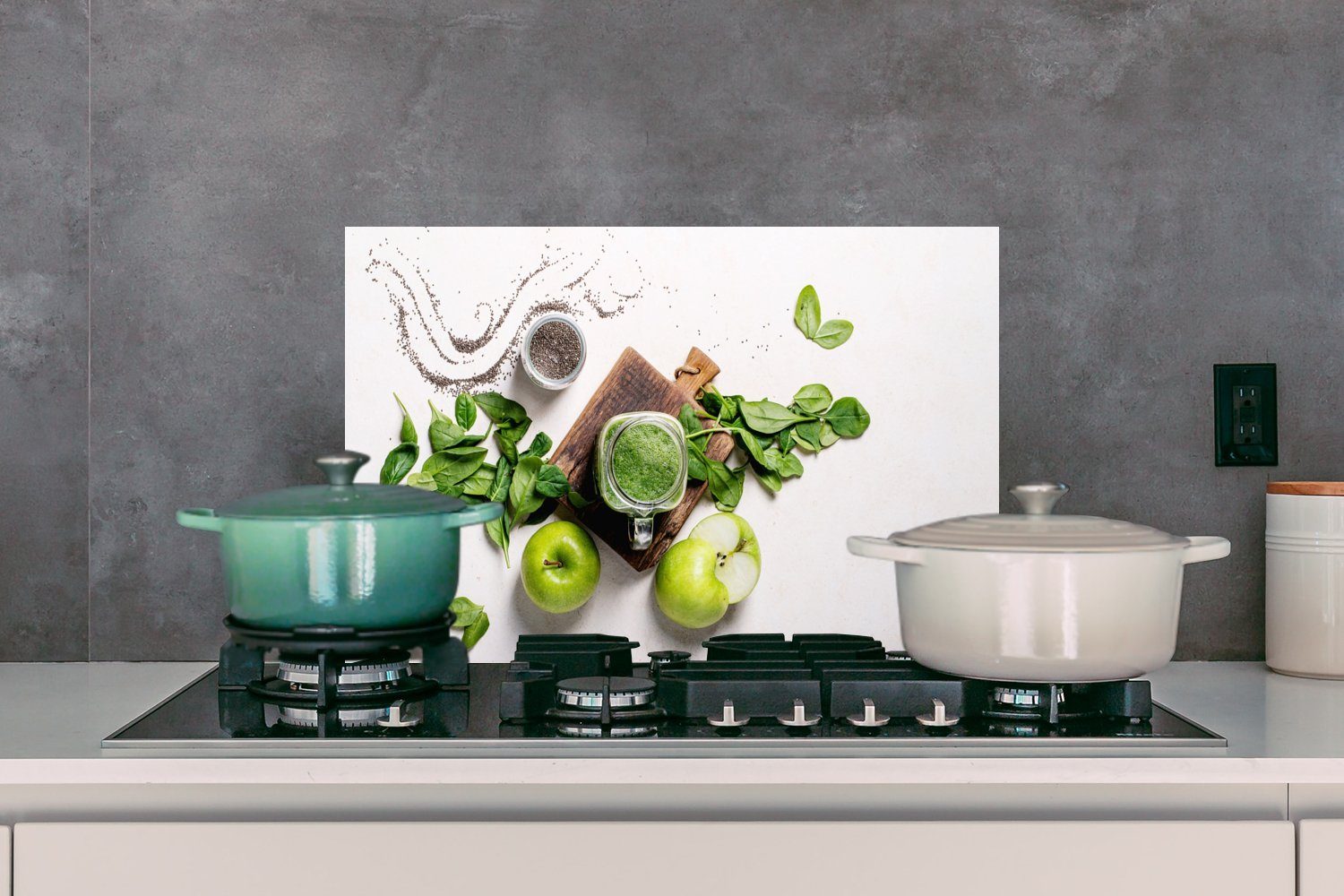 MuchoWow Küchenrückwand Kräuter - cm, Smoothie, Apfel aus - Temperaturbeständig Wandschutz, (1-tlg), 60x40 Herdblende küchen