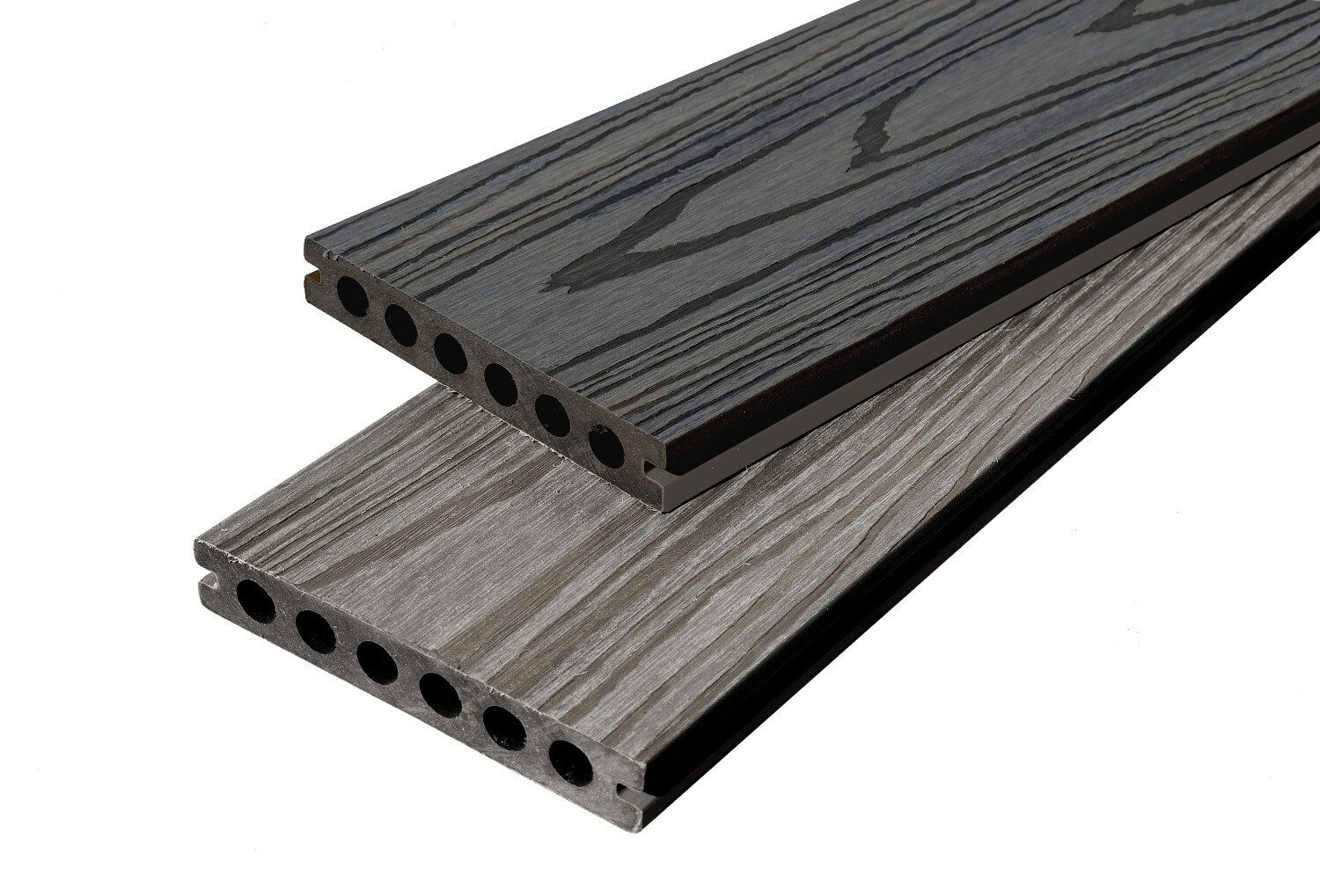 WPC Profi Terrassendielen coextrudierte Terrassen Komplettset Grau Schwarz 2200mm, (Musterstück 15 cm)