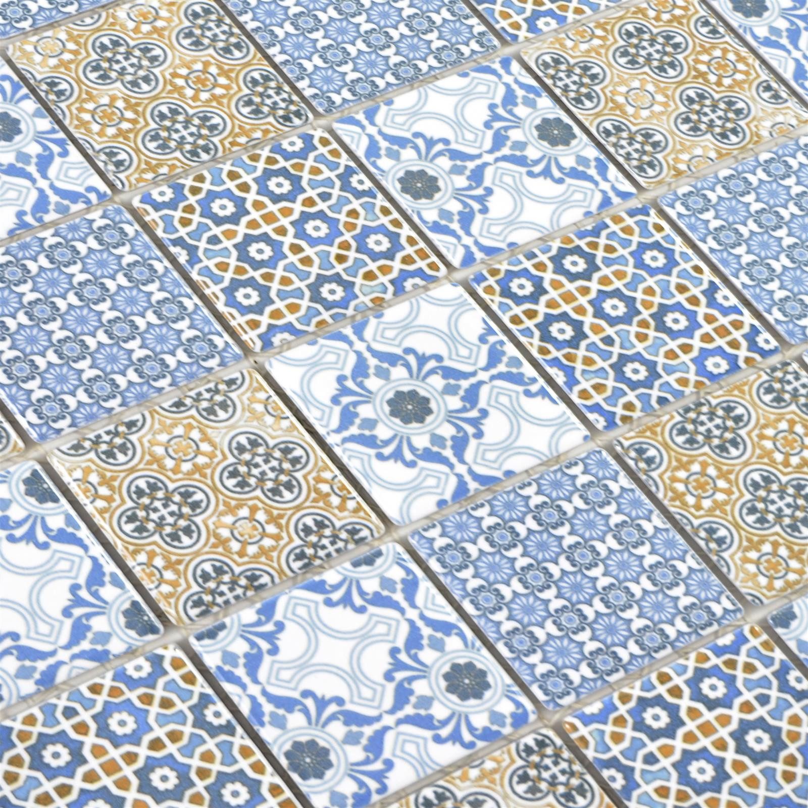 Mosafil Mosaikfliesen Keramik Mosaikfliesen Daymion Retrooptik Quadrat 47 Blau Braun, Keramik 29.700x29.700, braun-blau, Verlegefertig auf ein Netz geklebt - Frostsicher - Wasserfest