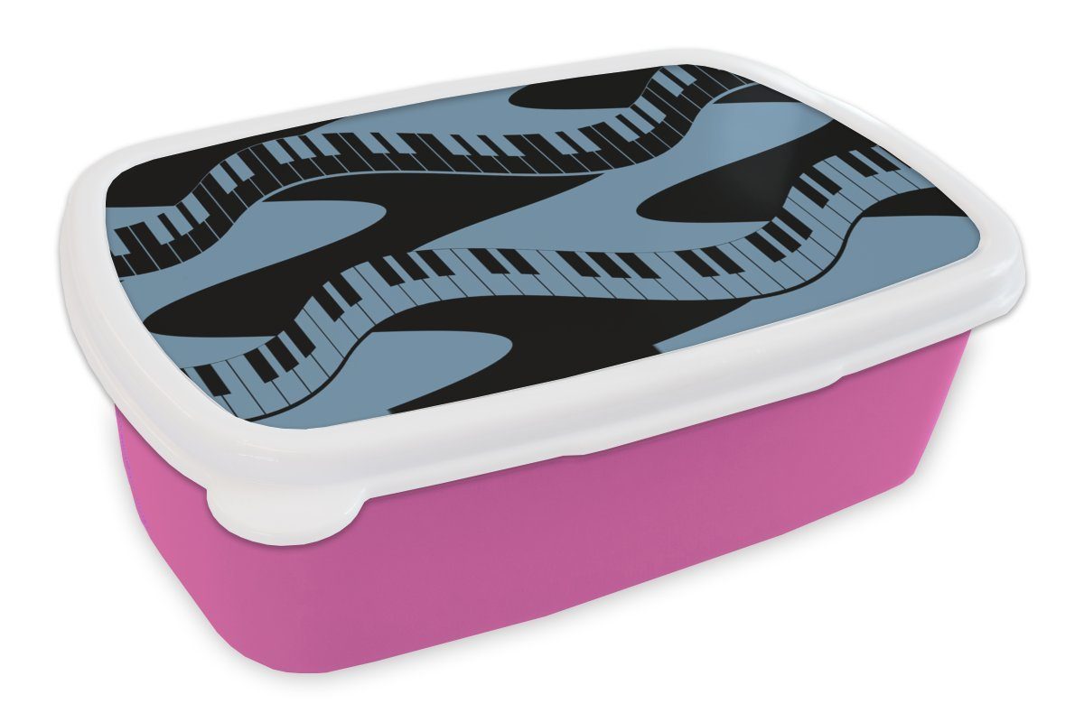 MuchoWow Lunchbox Muster - Klavier - Blau - Jahre 20s, Kunststoff, (2-tlg), Brotbox für Erwachsene, Brotdose Kinder, Snackbox, Mädchen, Kunststoff rosa